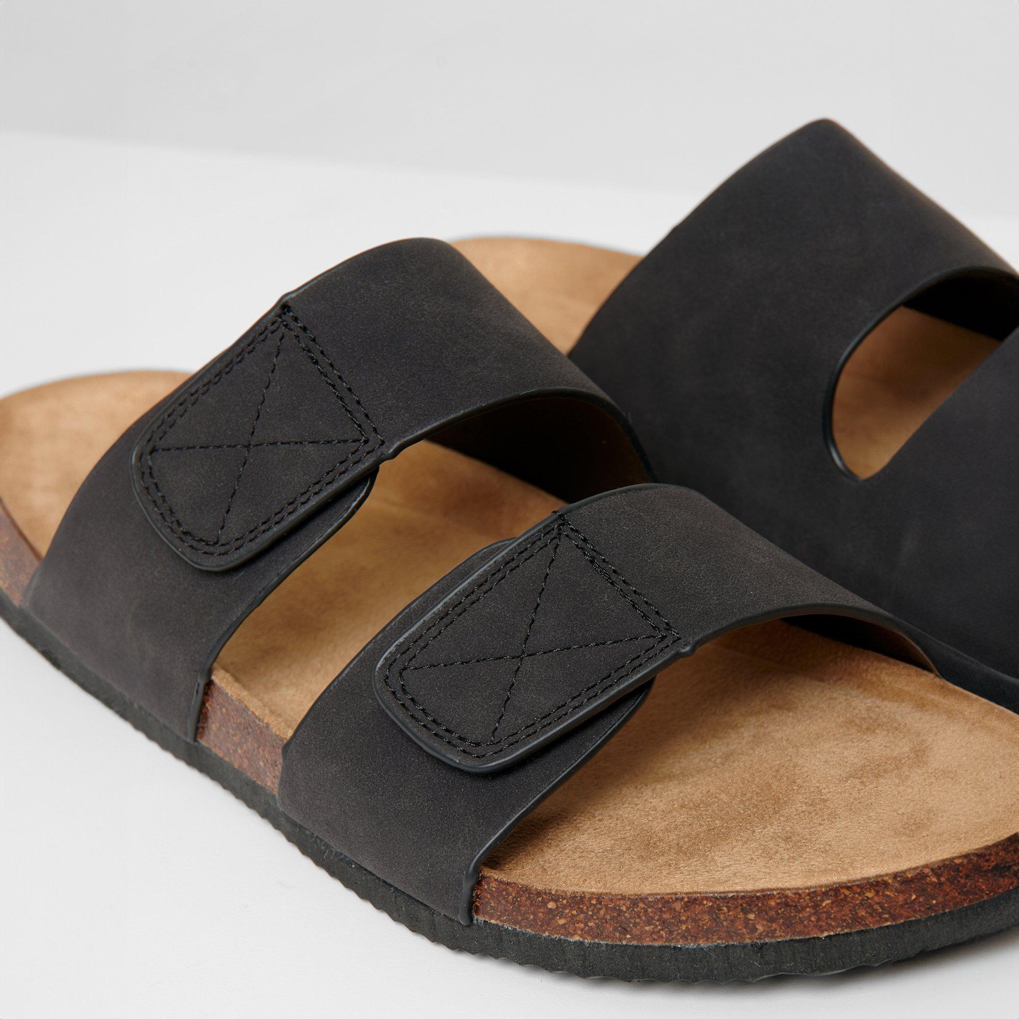 Black - Threadbare - Faux Suede Two Strap Sandals - 2