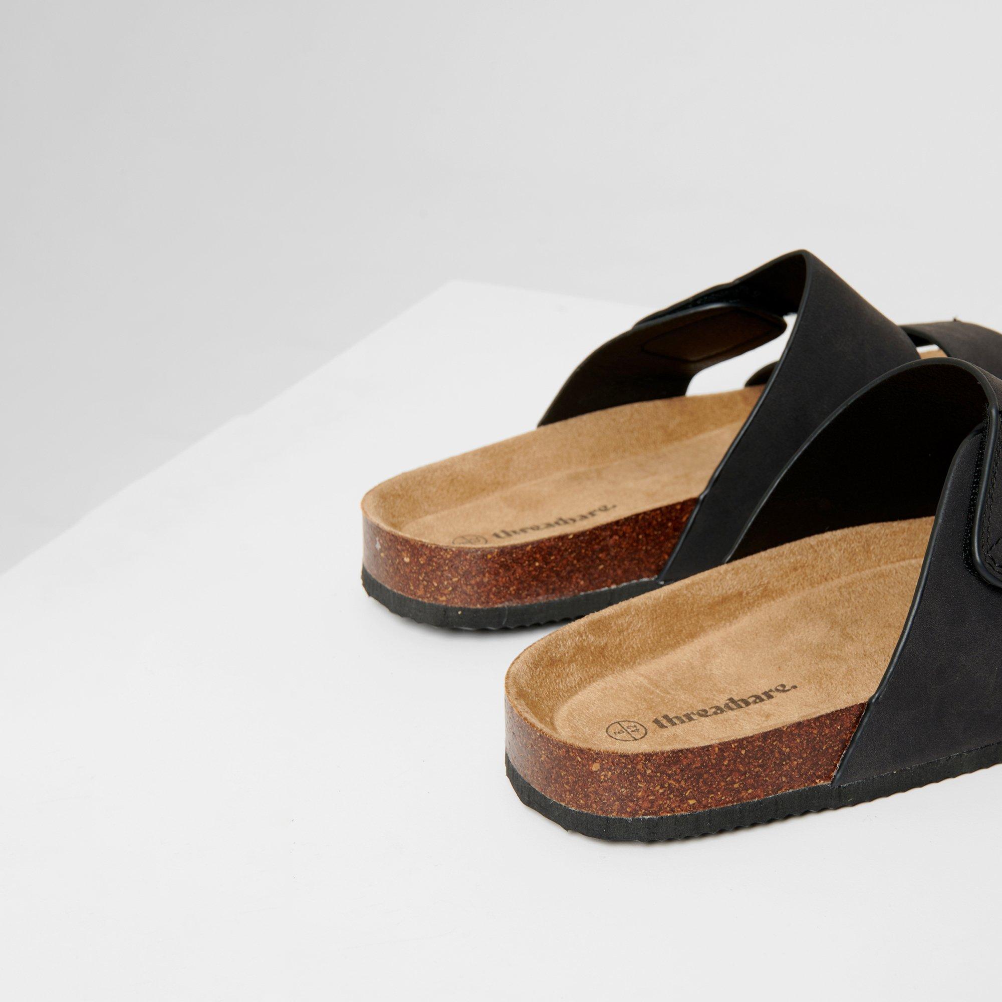 Black - Threadbare - Faux Suede Two Strap Sandals - 3