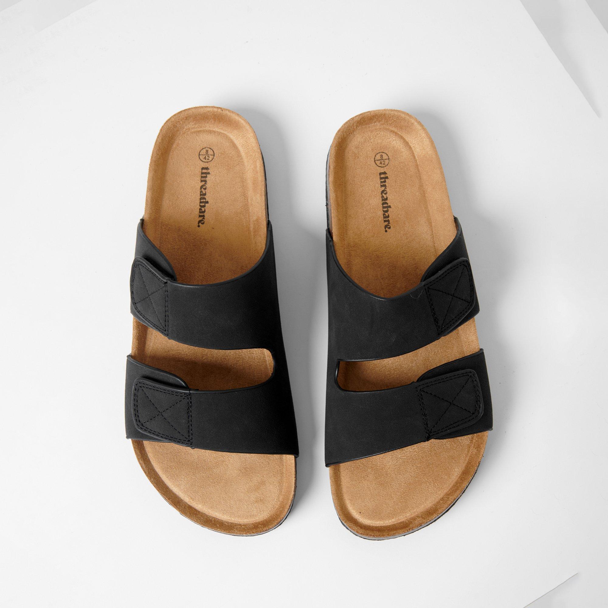 Black - Threadbare - Faux Suede Two Strap Sandals - 4