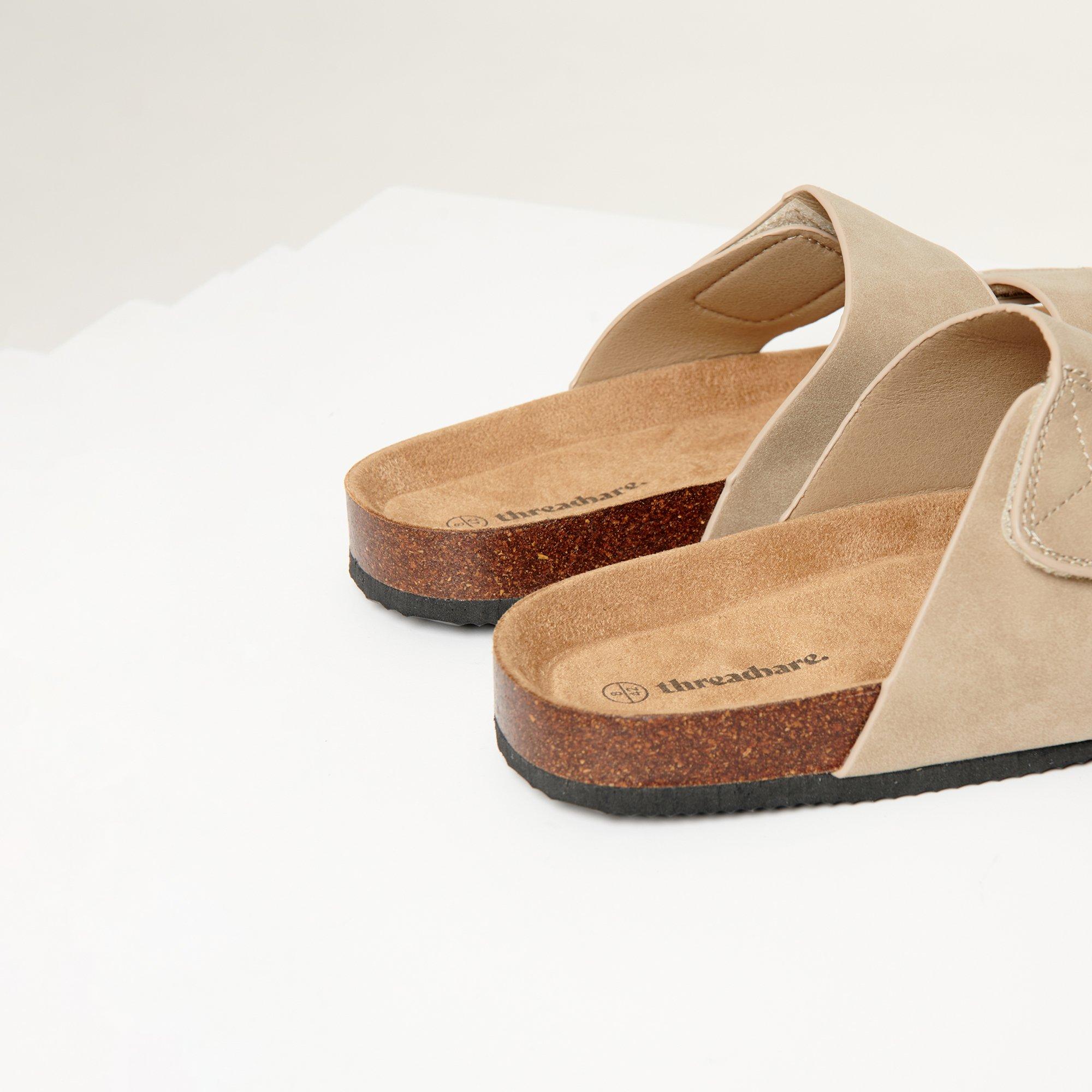 Beige - Threadbare - Faux Suede Two Strap Sandals - 2