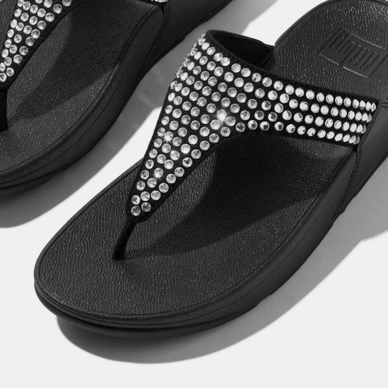 Black - Fitflop - Lulu Maxi-Crystal Toe-Post Sandals - 5