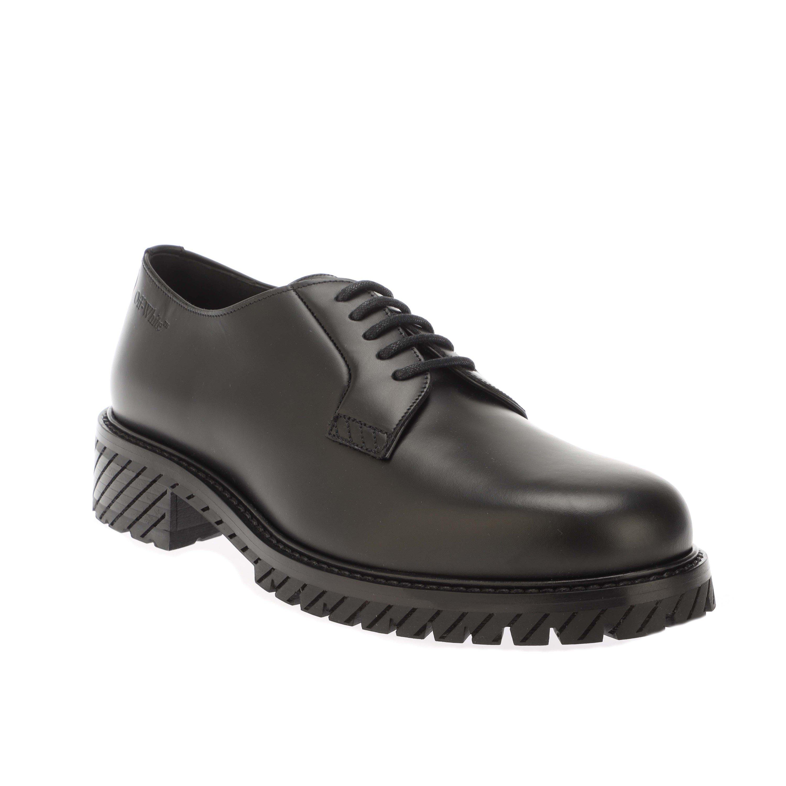 Black - Off White - Combat Derby Shoes - 2