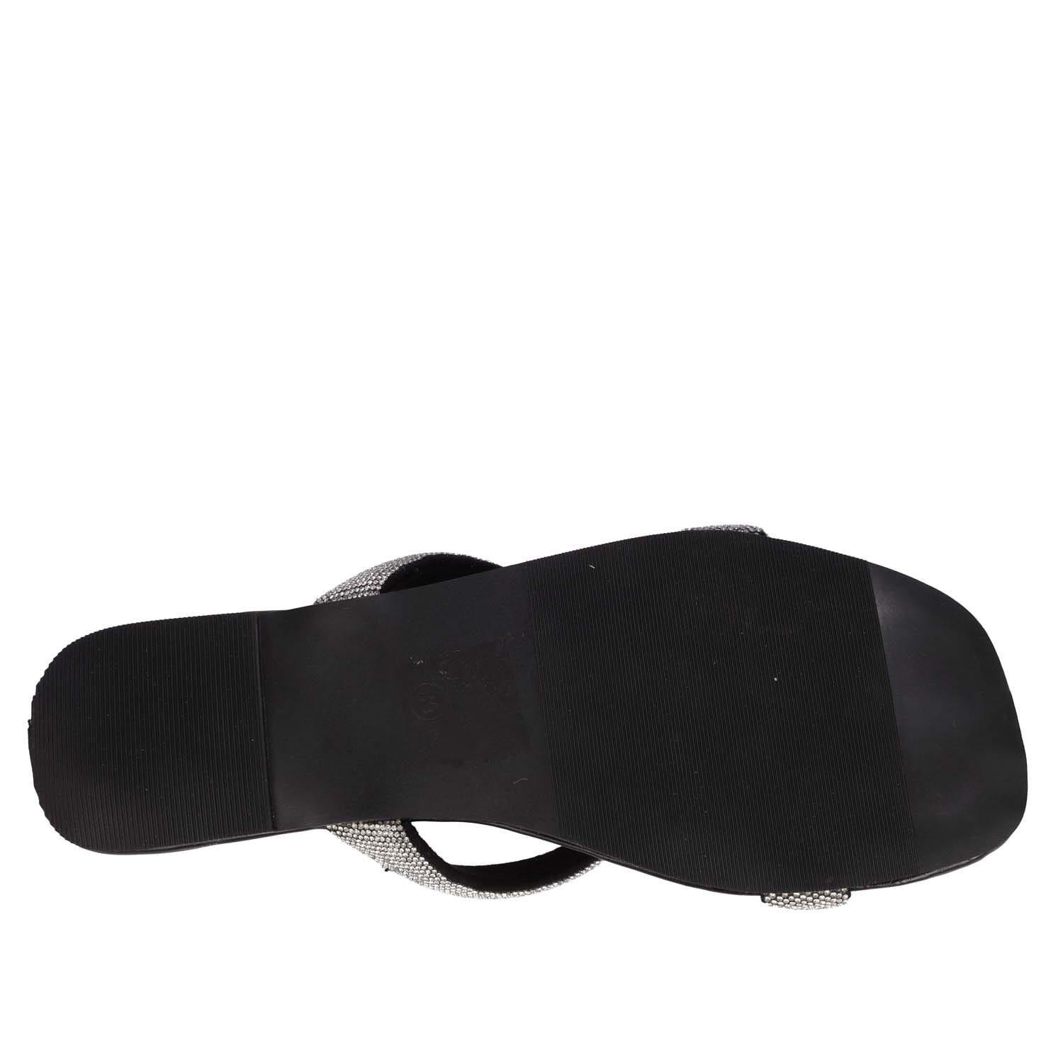 Black - No Doubt - Sparkly Double Strap Slip On Sandals - 4