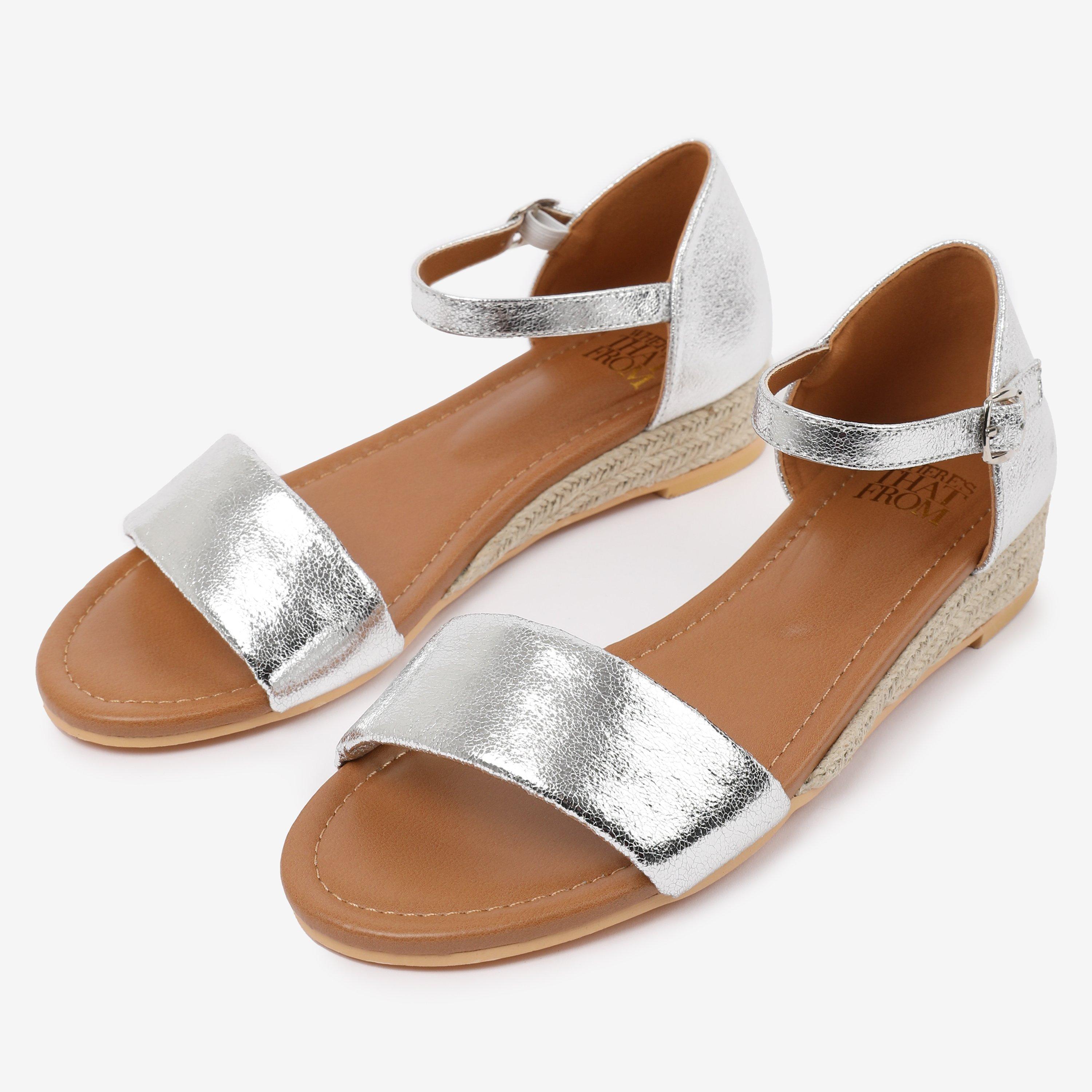 Metallic Silver - Wheres That From - Wide-Fit Silver Metallic Eleanor Low Wedge Shoes - 3