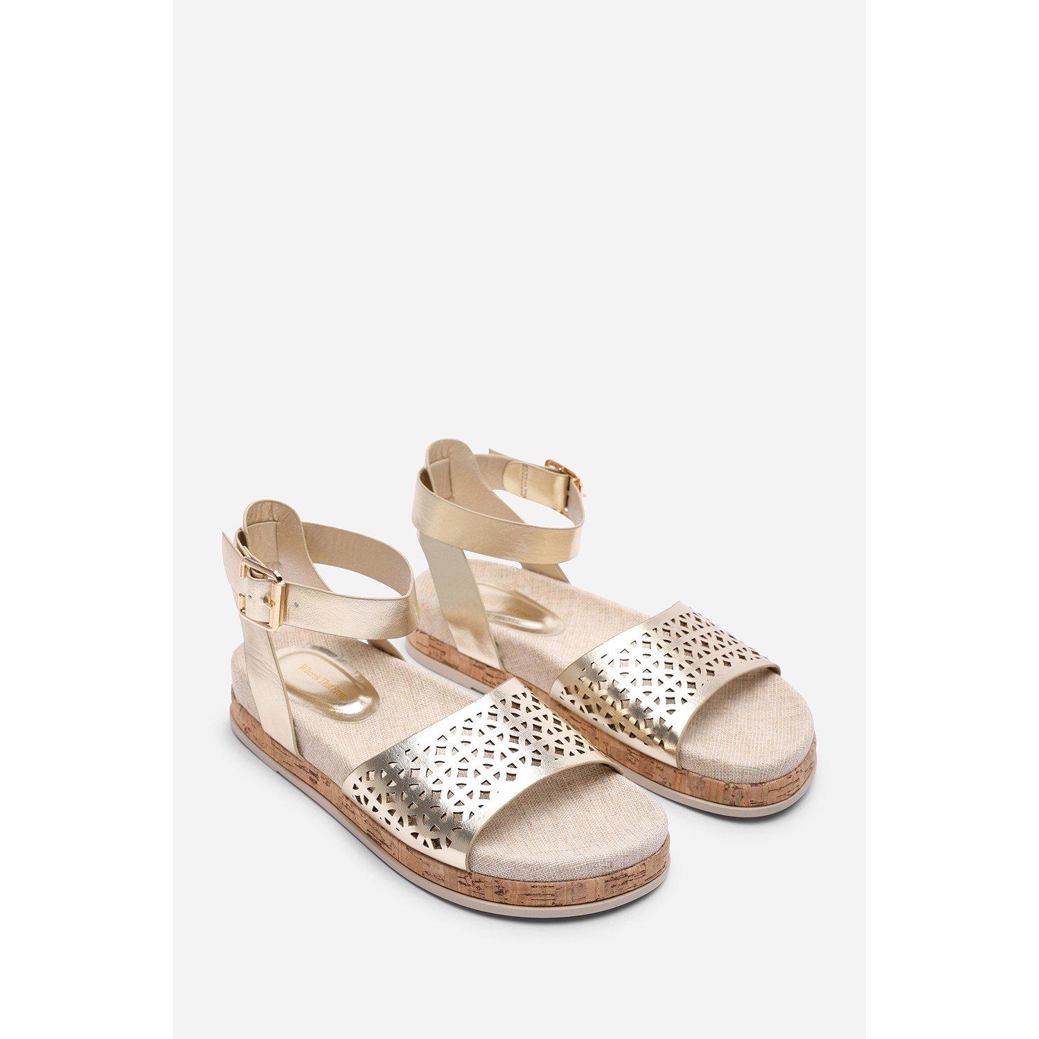 Gold - Wheres That From - Bask Cutout Design Flatform Gold Metallic Sandal - 4