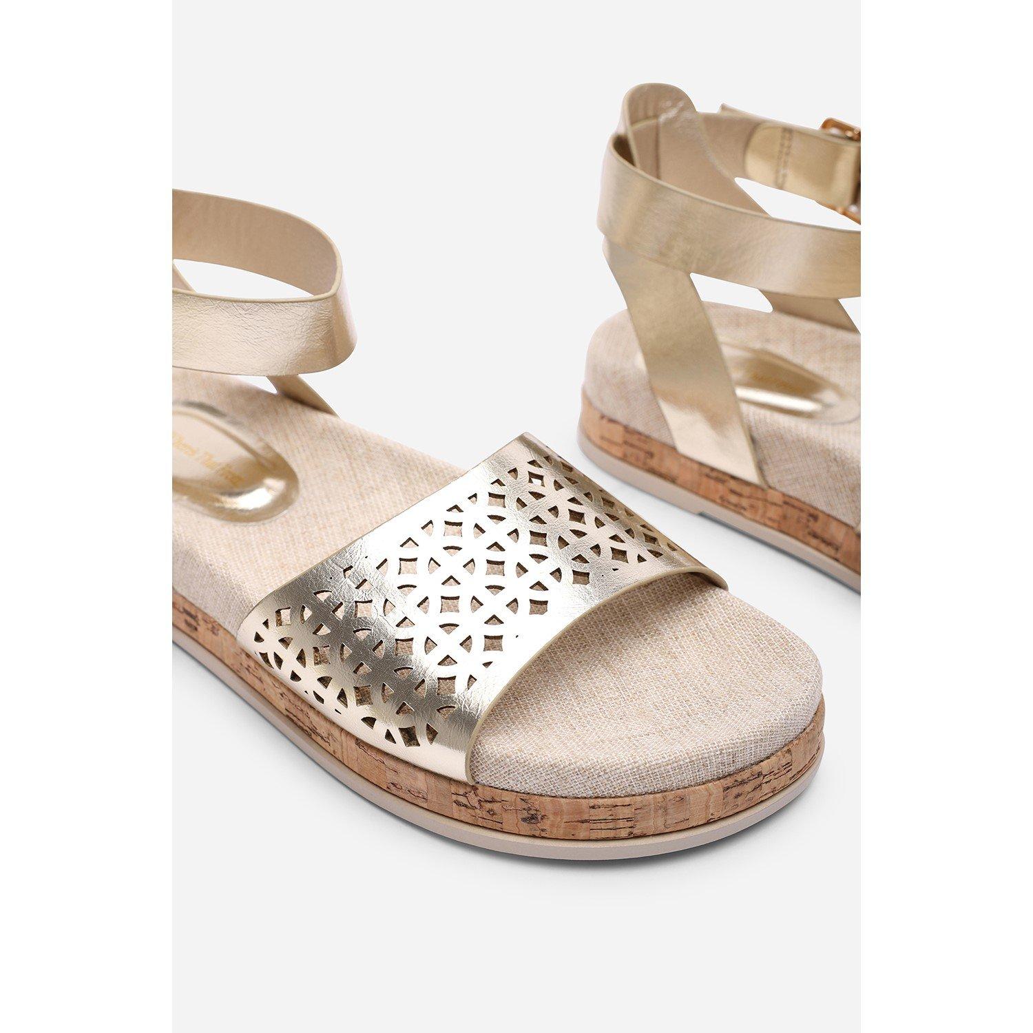 Gold - Wheres That From - Bask Cutout Design Flatform Gold Metallic Sandal - 5