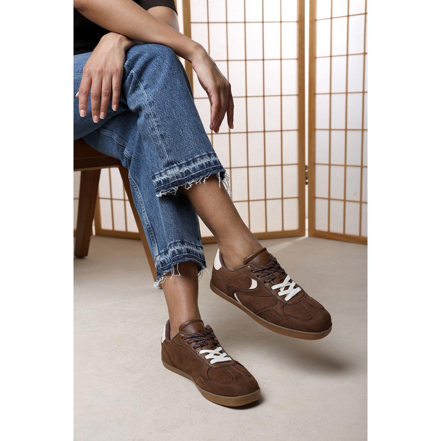 Brown - Wheres That From - Anaiah Low Profile Side Panel Detailed Trainer - 1