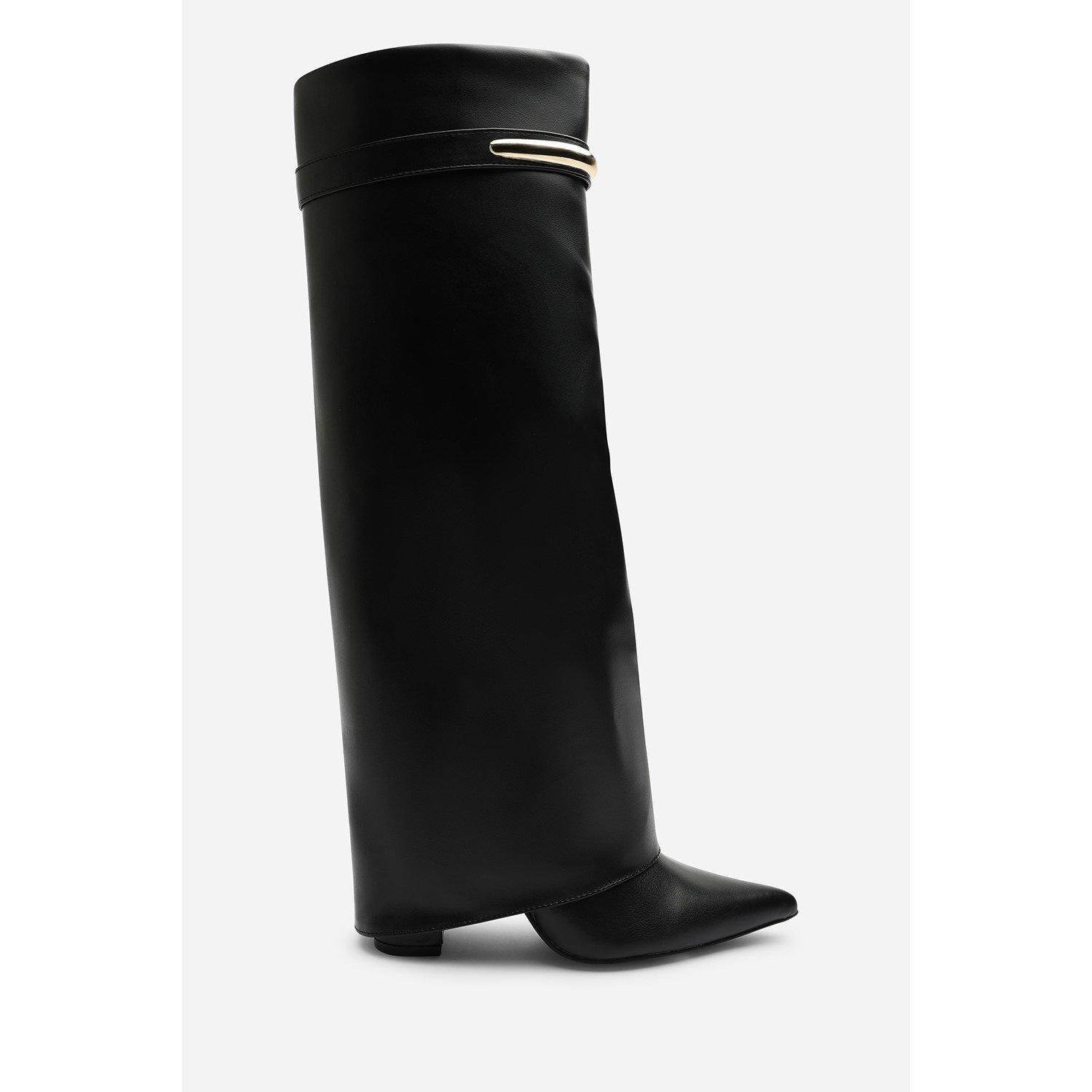 Black - Wheres That From - Nareva Fold Over Shark Block Heel Point Toe Boots - 3