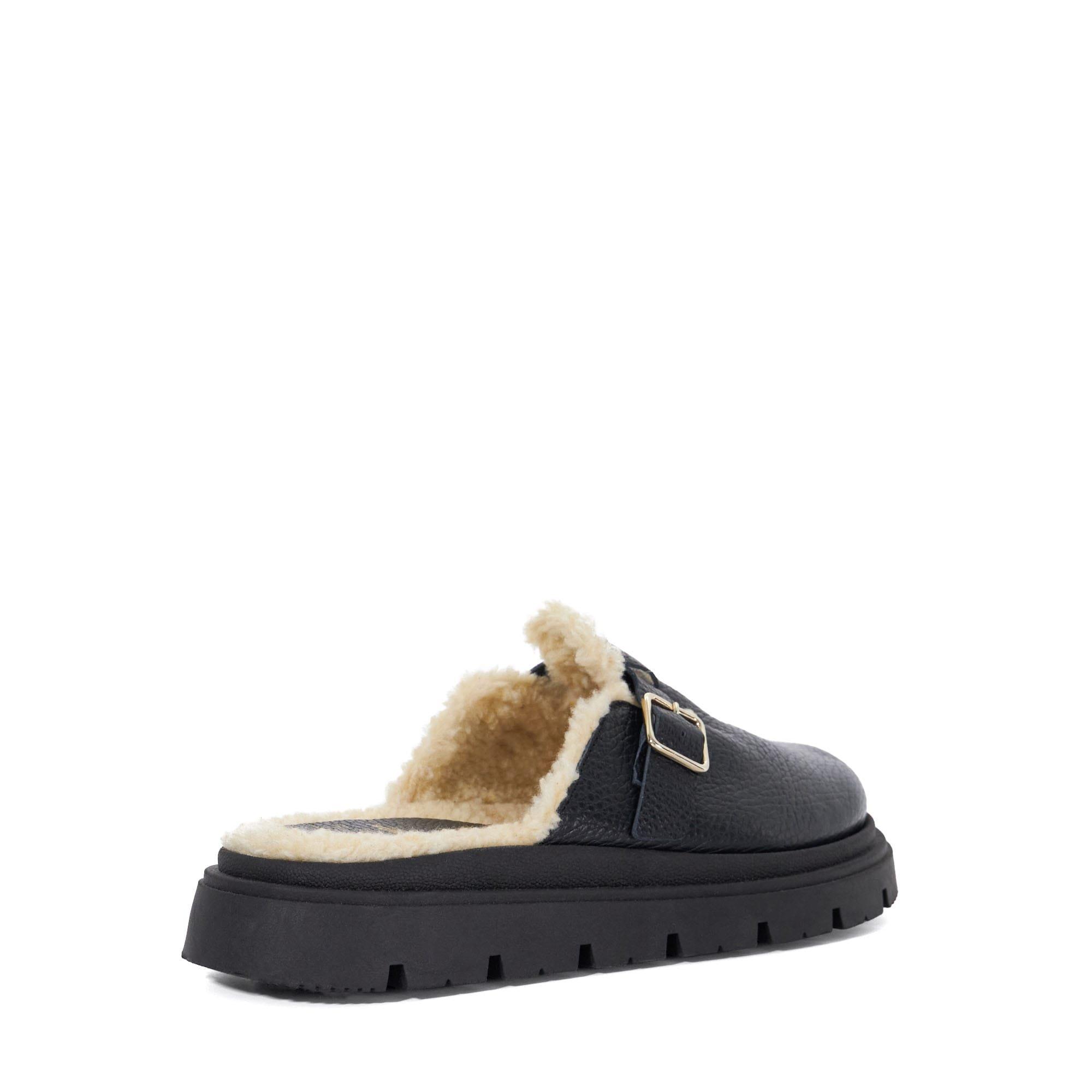 Black - Dune London - Gene Leather Faux Shearling Lined Clogs - 3