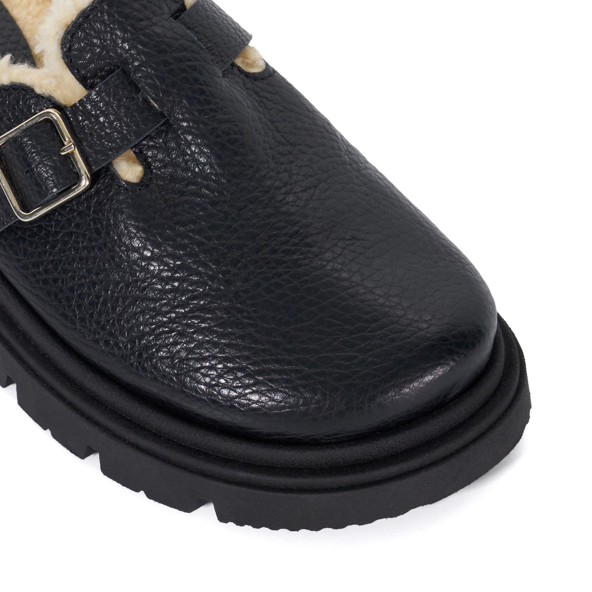 Black - Dune London - Gene Leather Faux Shearling Lined Clogs - 5