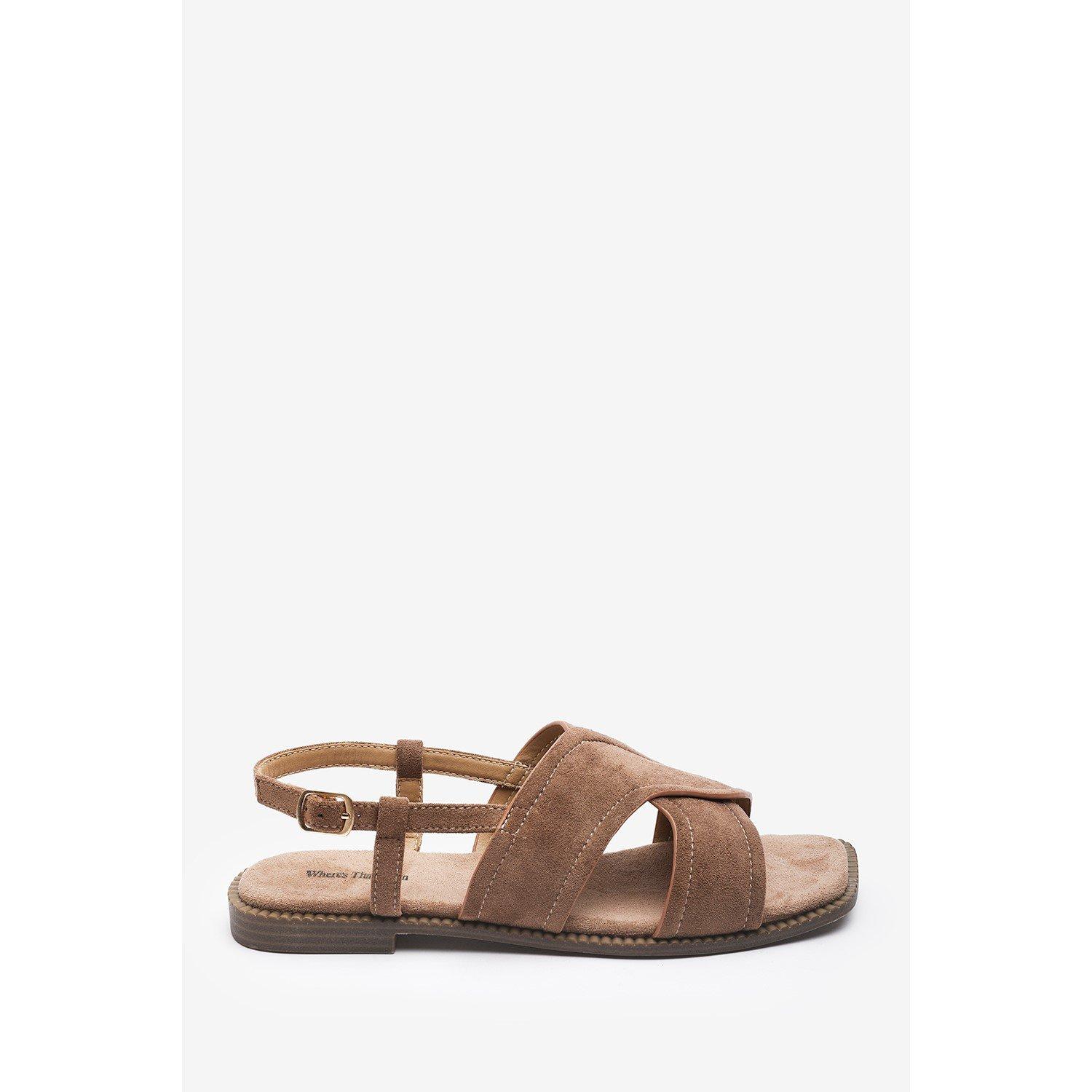 Camel - Wheres That From - Cavina Square Toe Camel Suede Slingback Sandals - 2