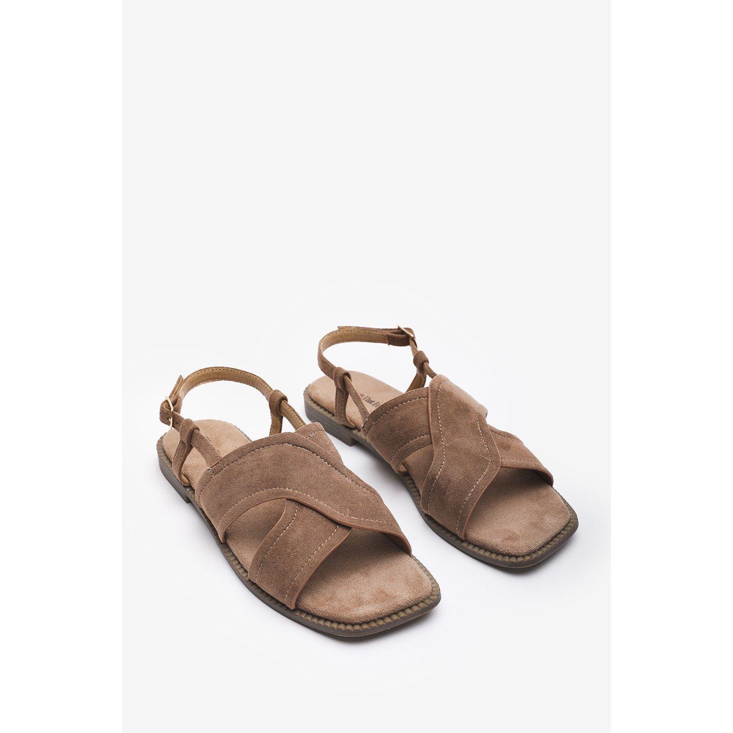 Camel - Wheres That From - Cavina Square Toe Camel Suede Slingback Sandals - 3