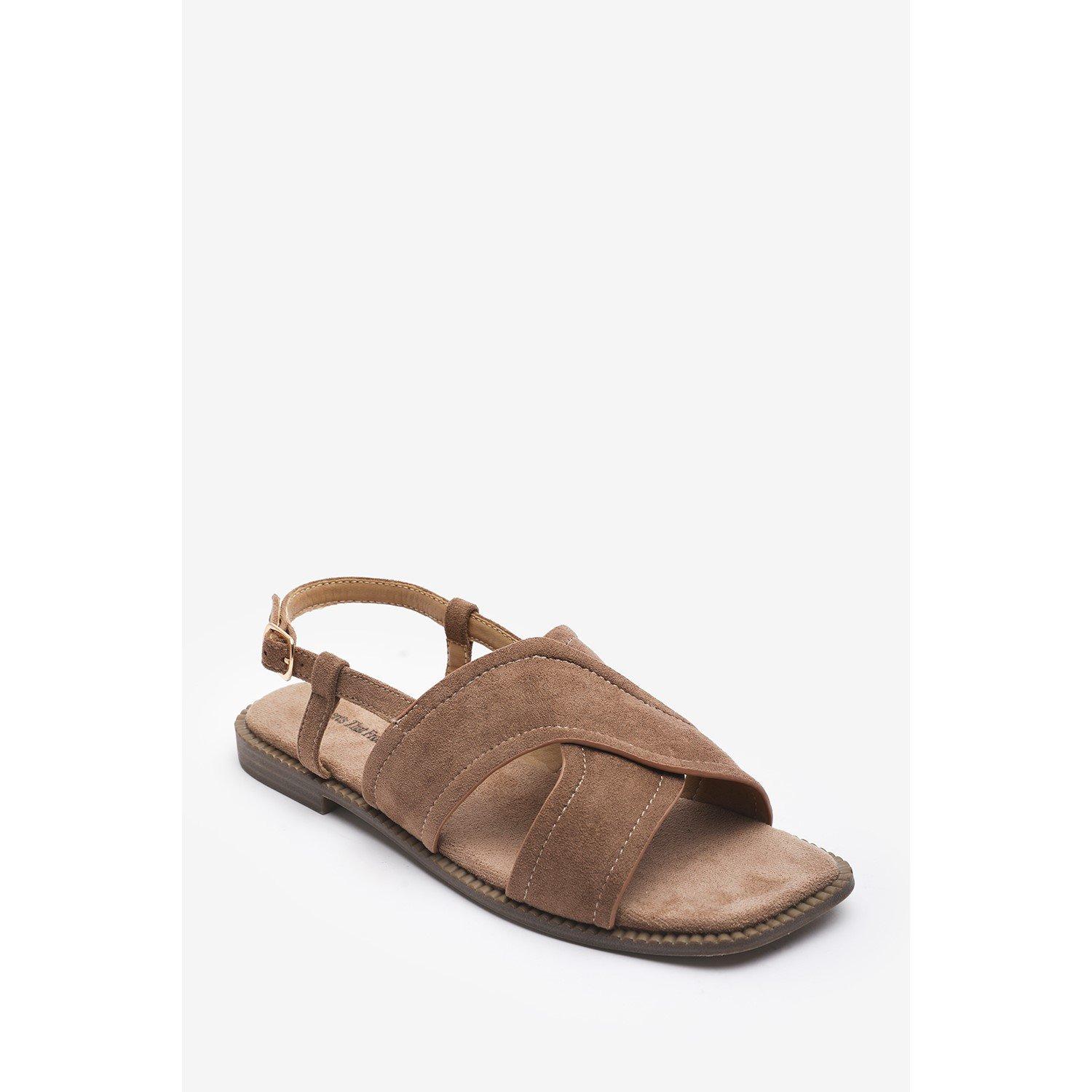 Camel - Wheres That From - Cavina Square Toe Camel Suede Slingback Sandals - 4