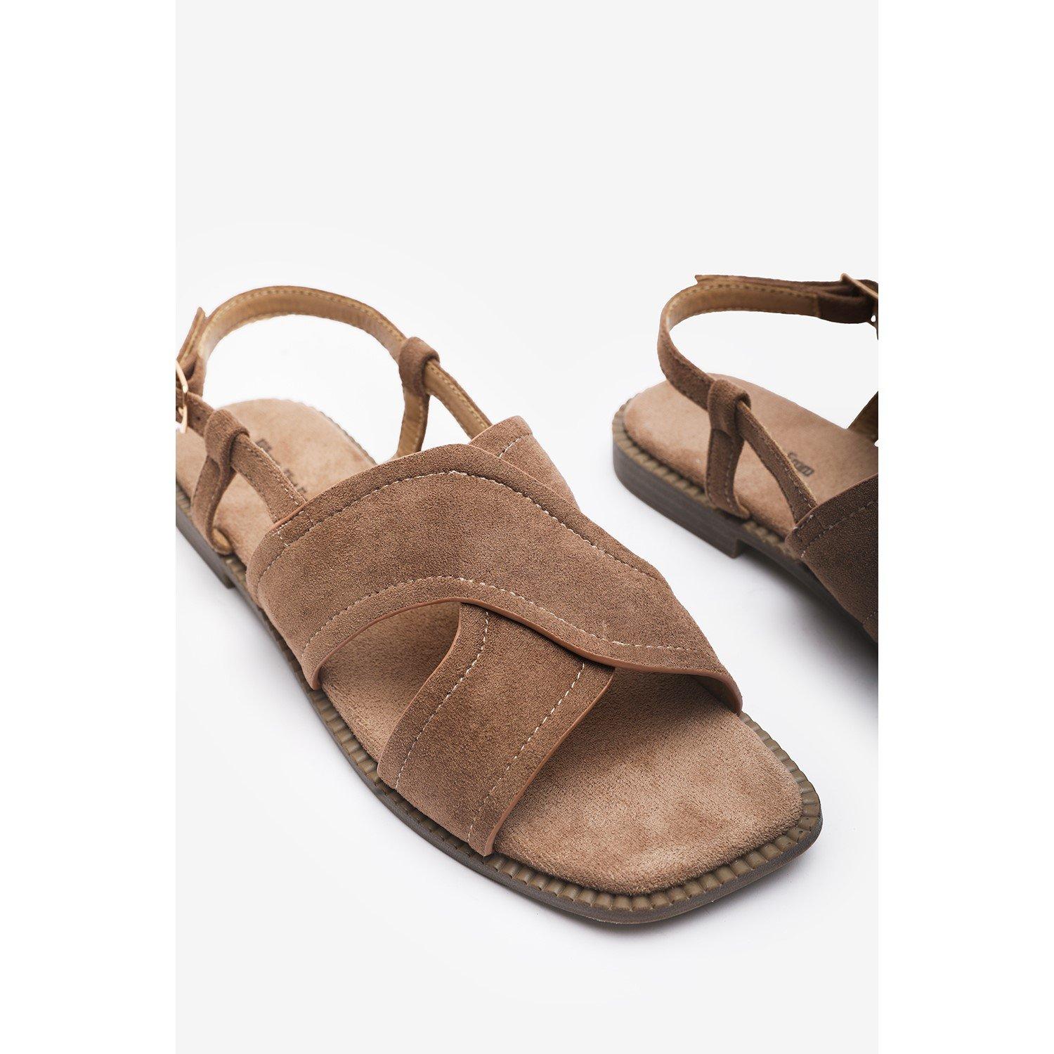 Camel - Wheres That From - Cavina Square Toe Camel Suede Slingback Sandals - 5