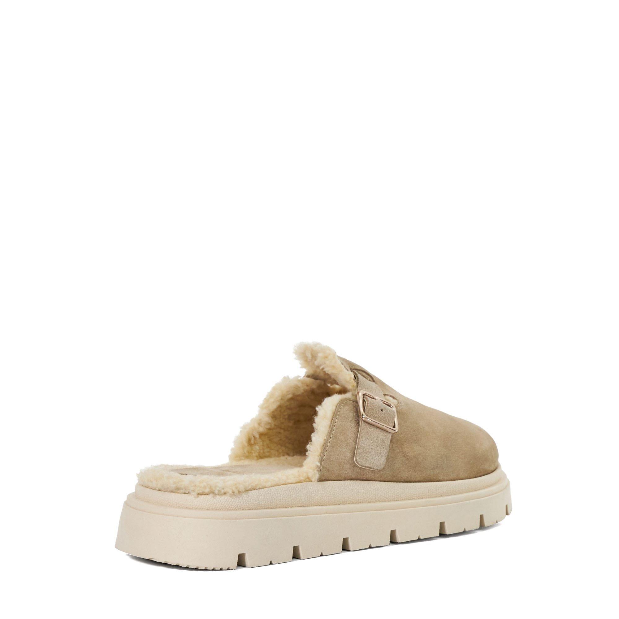 Sand - Dune London - Gene Leather Faux Shearling Lined Clogs - 3