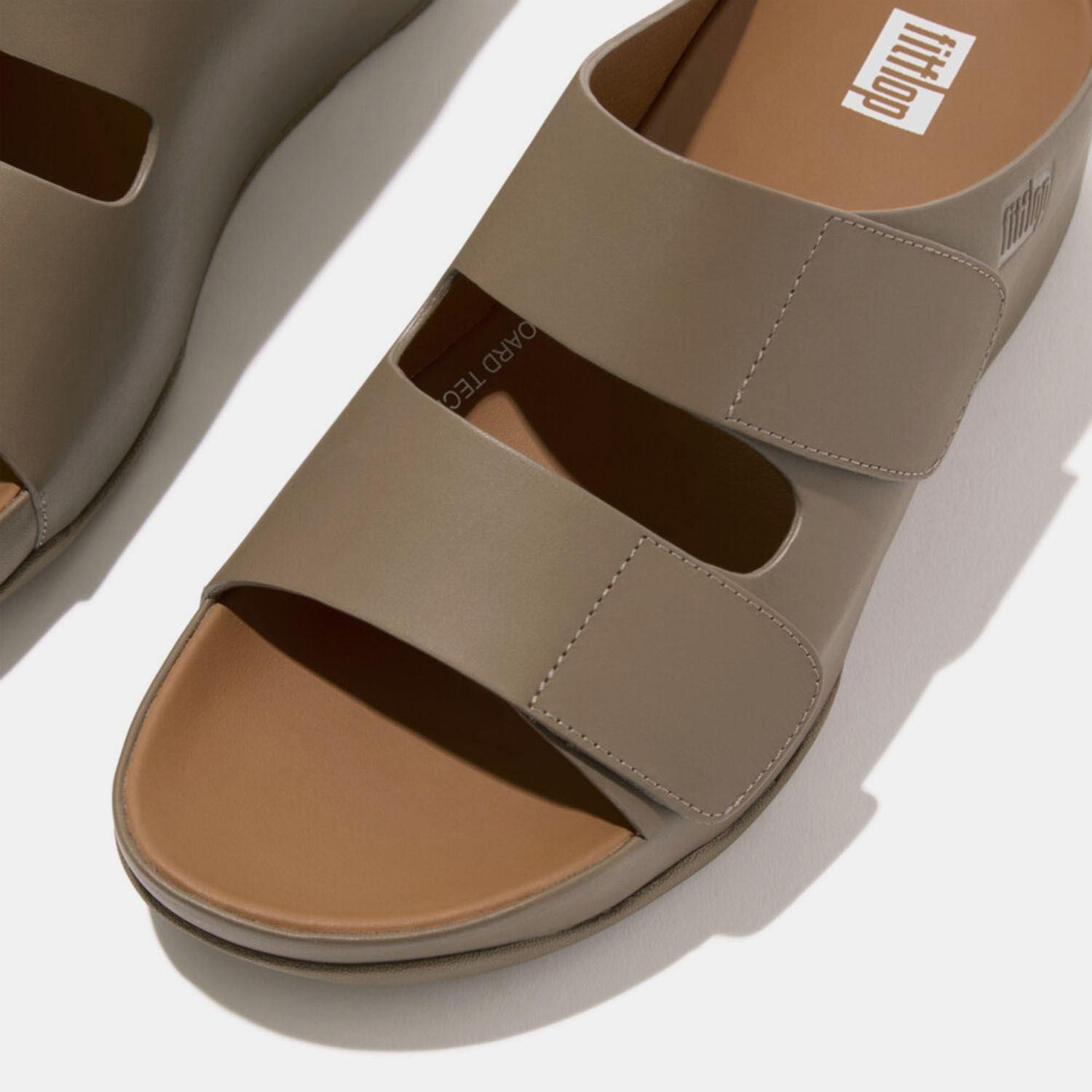 Grey - FitFlop - Shuv Adjustable Leather Sliders - 4