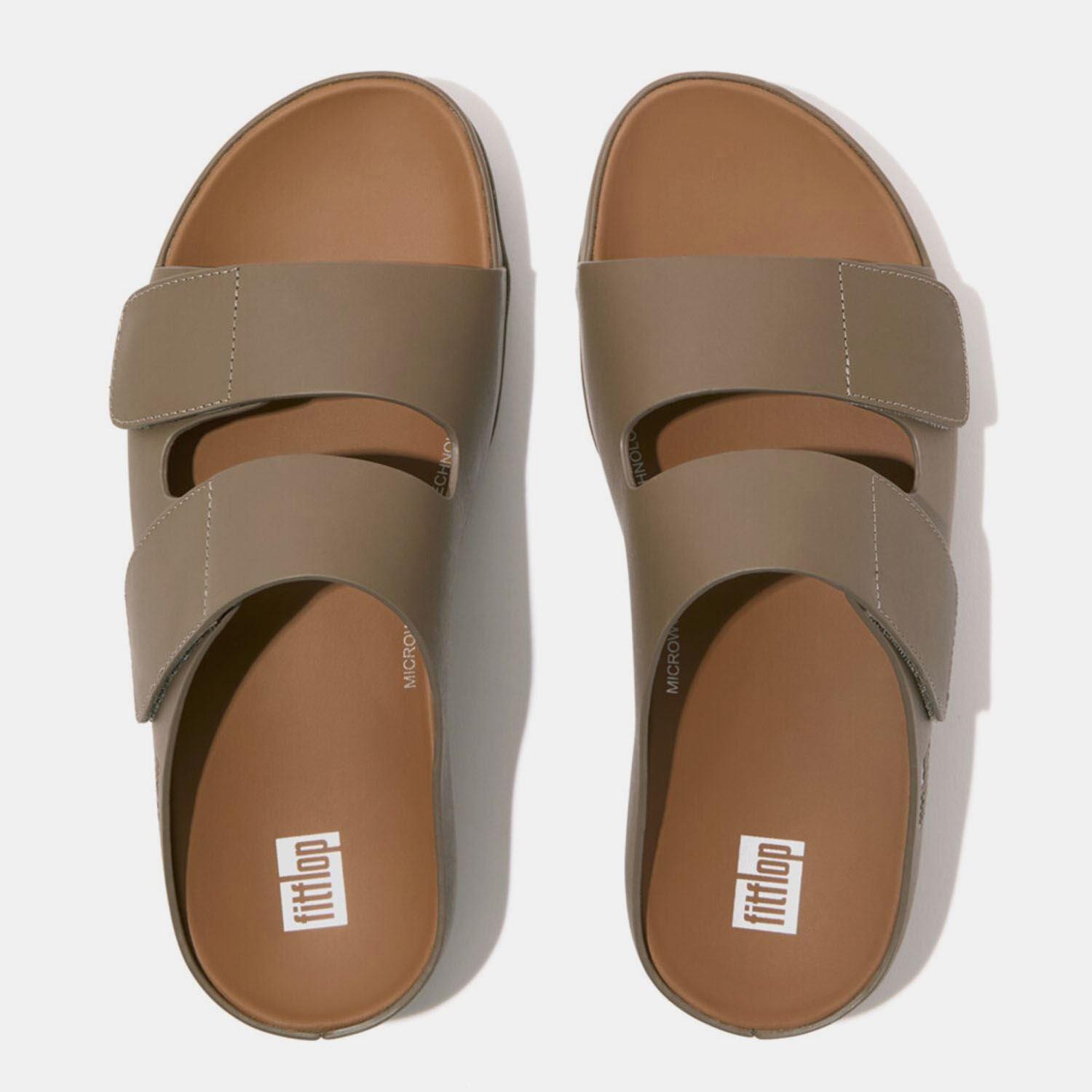 Grey - FitFlop - Shuv Adjustable Leather Sliders - 5