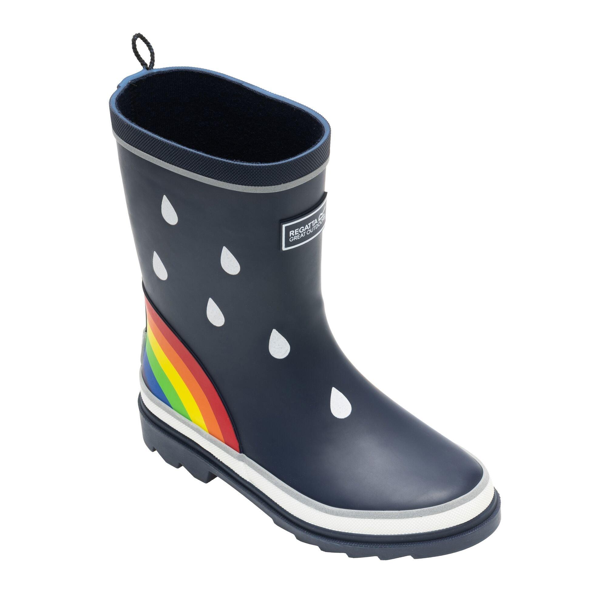 Navy / Rainbow - Regatta - Kids Mudplay III Waterproof Boots - 4