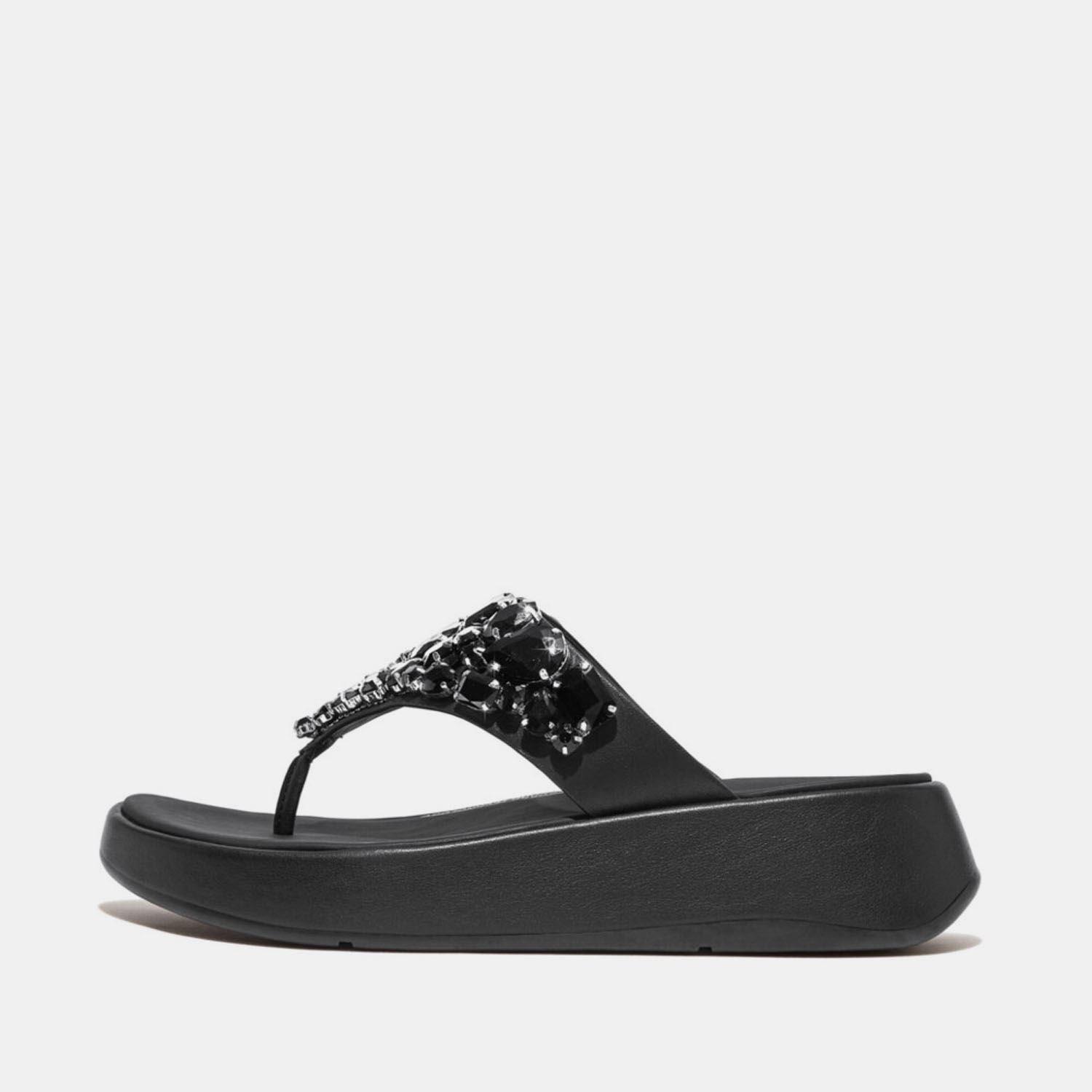 Black - FitFlop - F-Mode Jewel-Deluxe Flatform Sandals - 1