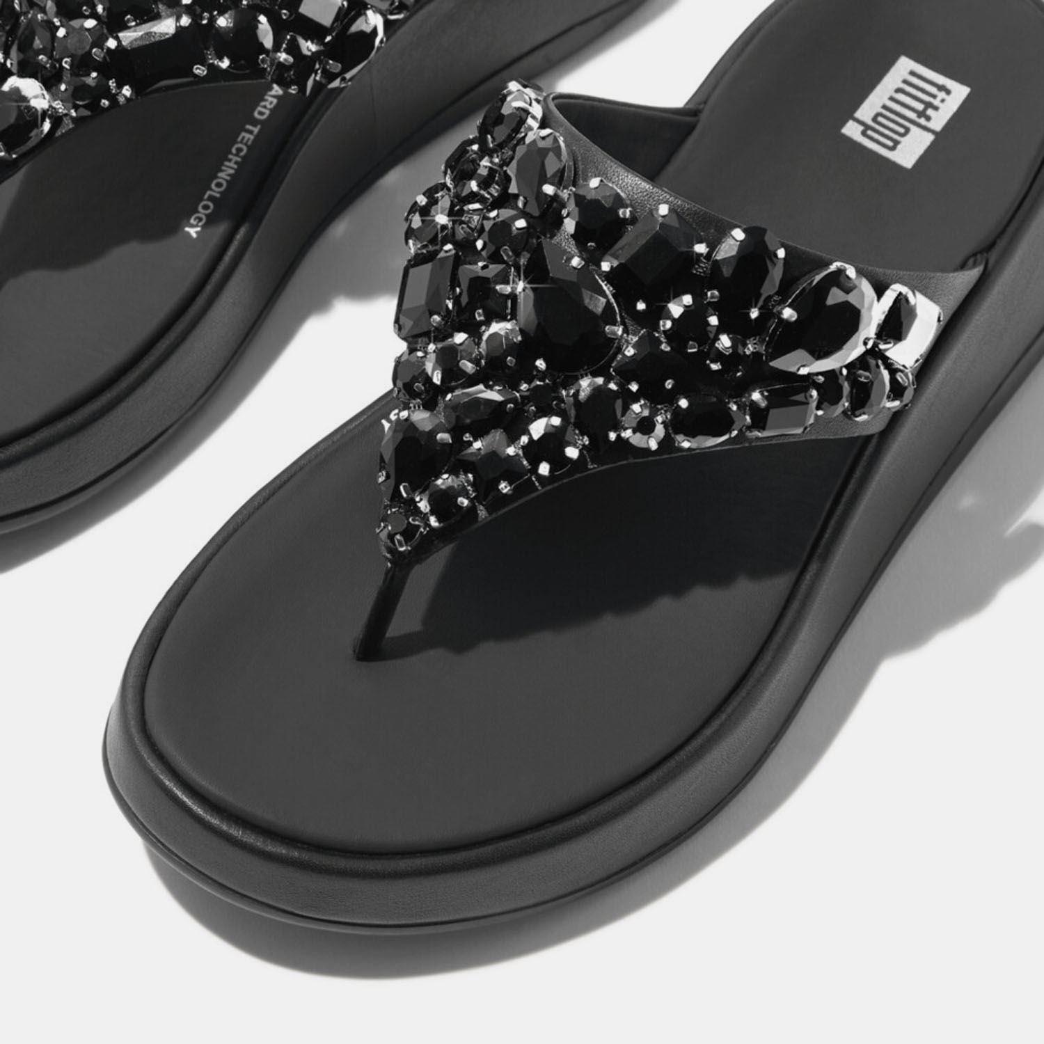 Black - Fitflop - F-Mode Jewel-Deluxe Flatform Sandals - 4