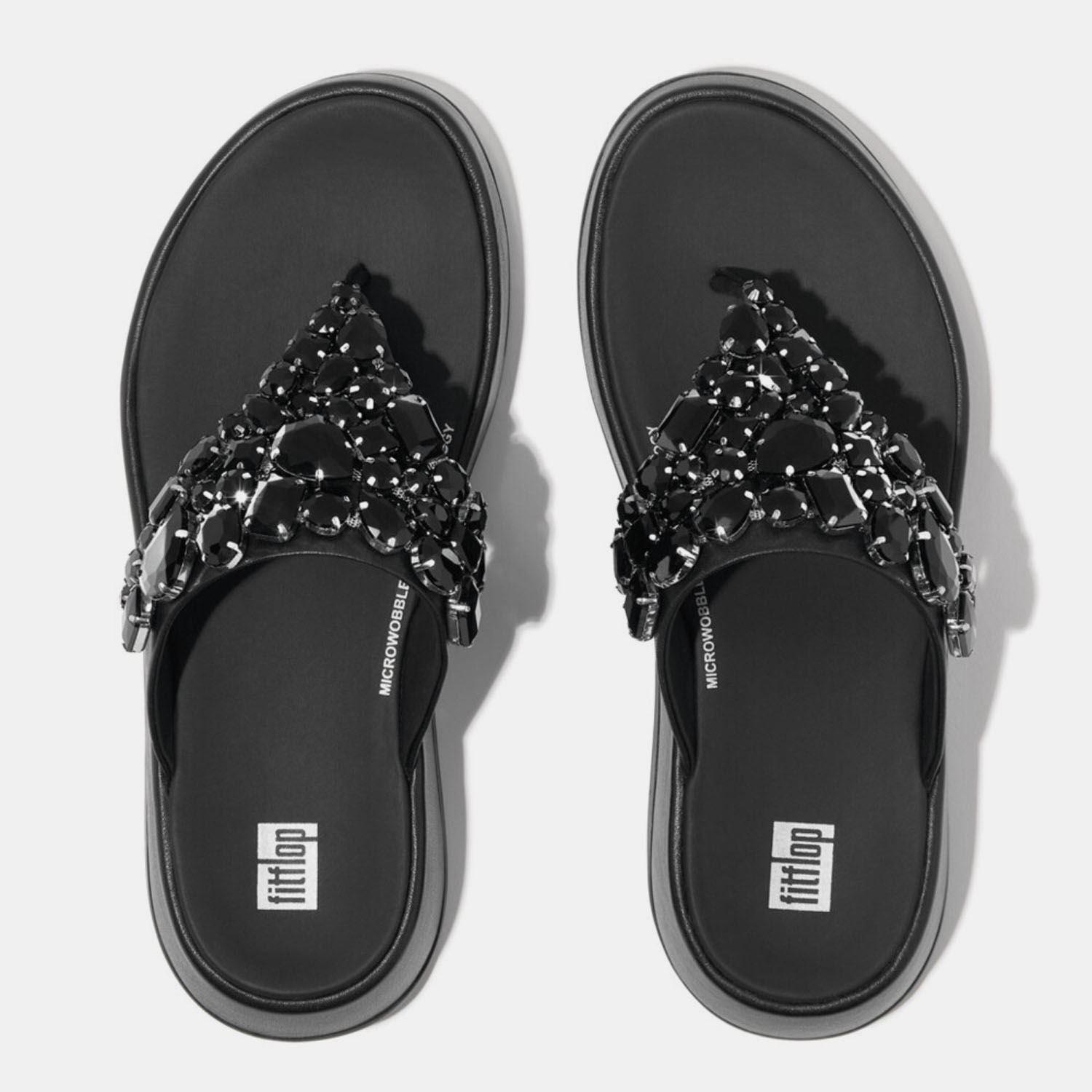 Black - Fitflop - F-Mode Jewel-Deluxe Flatform Sandals - 5