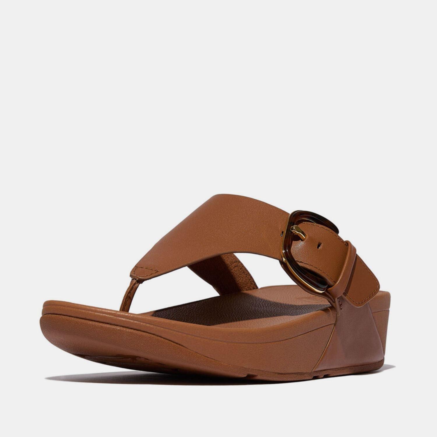 Tan - FitFlop - Lulu Resin-Buckle Leather Toe-Post Sandals - 2