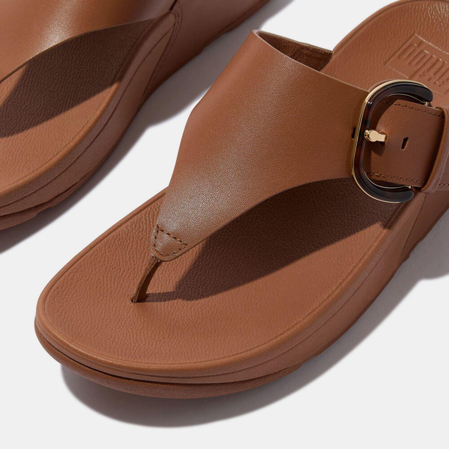 Tan - FitFlop - Lulu Resin-Buckle Leather Toe-Post Sandals - 4