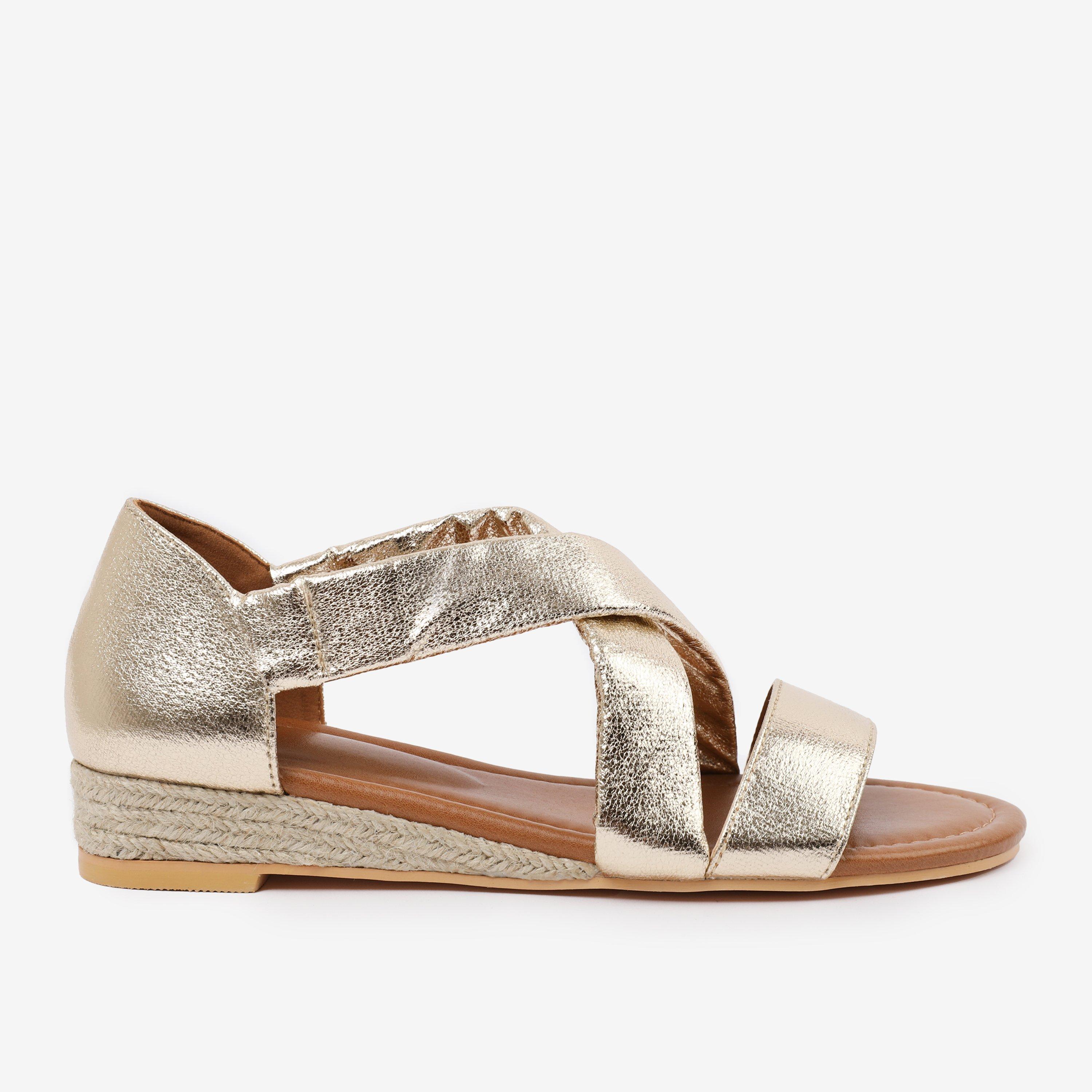 Metallic Gold - Wheres That From - Wide-Fit Gold Mettalic Hummingbird Low Wedge Shoes - 1