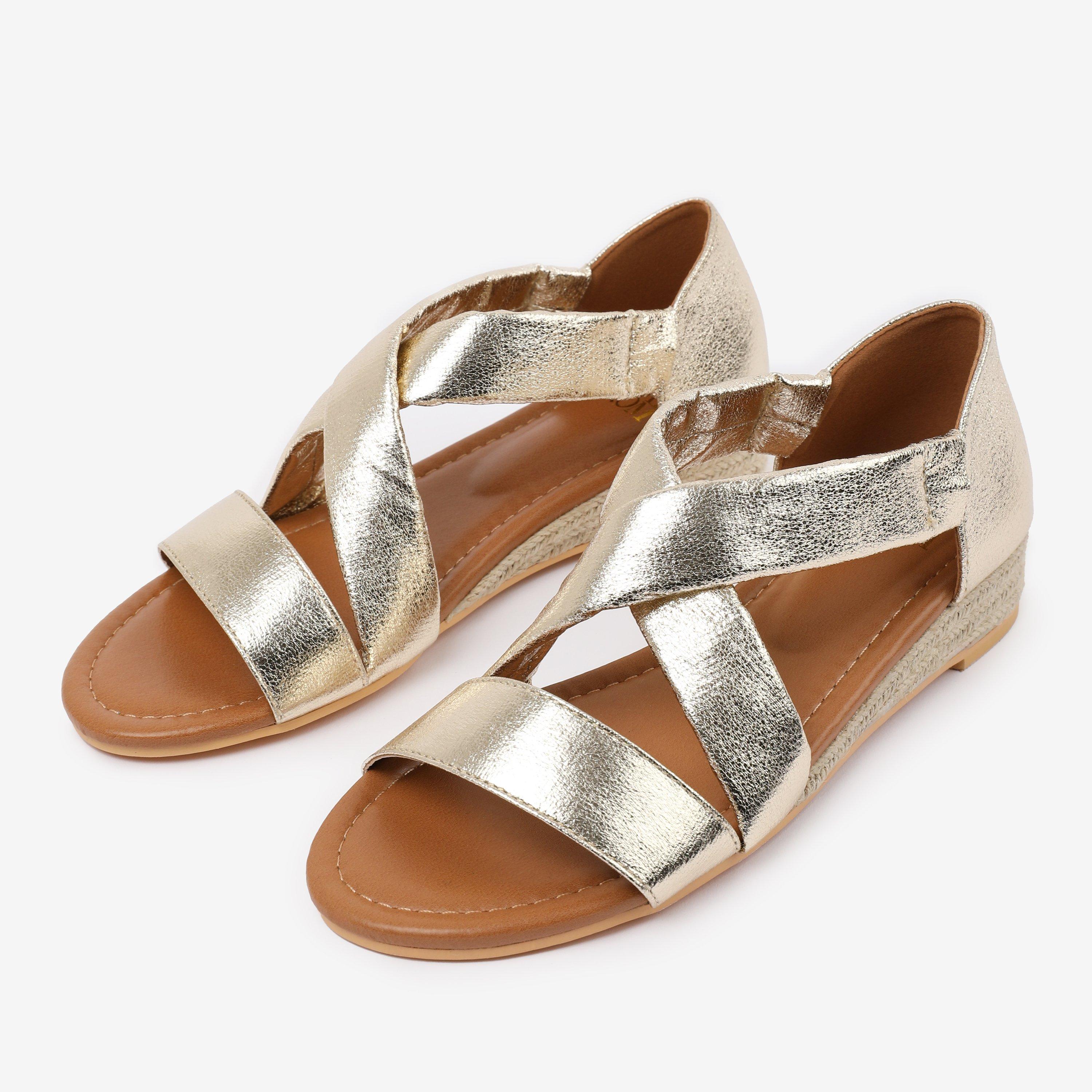 Metallic Gold - Wheres That From - Wide-Fit Gold Mettalic Hummingbird Low Wedge Shoes - 3