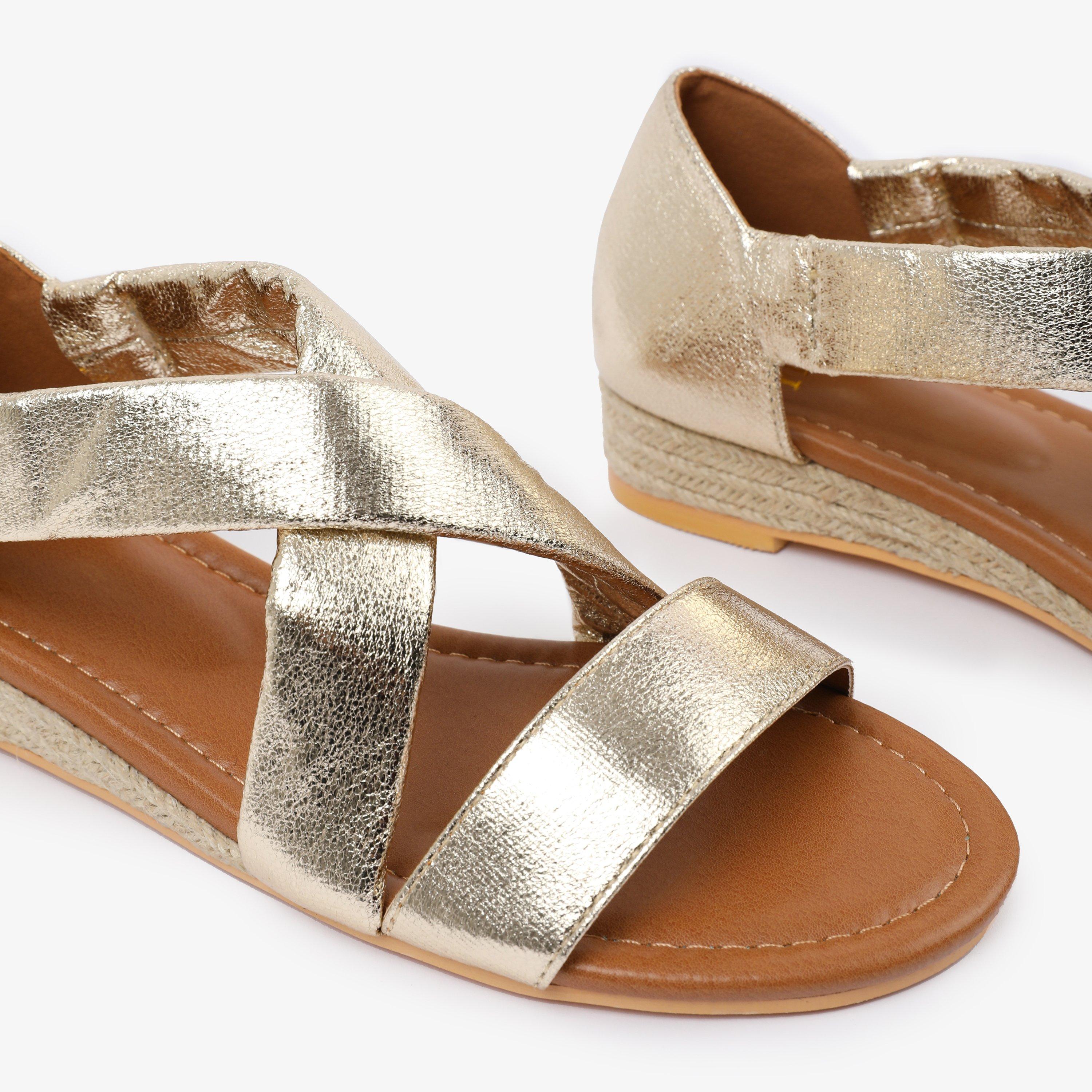 Metallic Gold - Wheres That From - Wide-Fit Gold Mettalic Hummingbird Low Wedge Shoes - 4