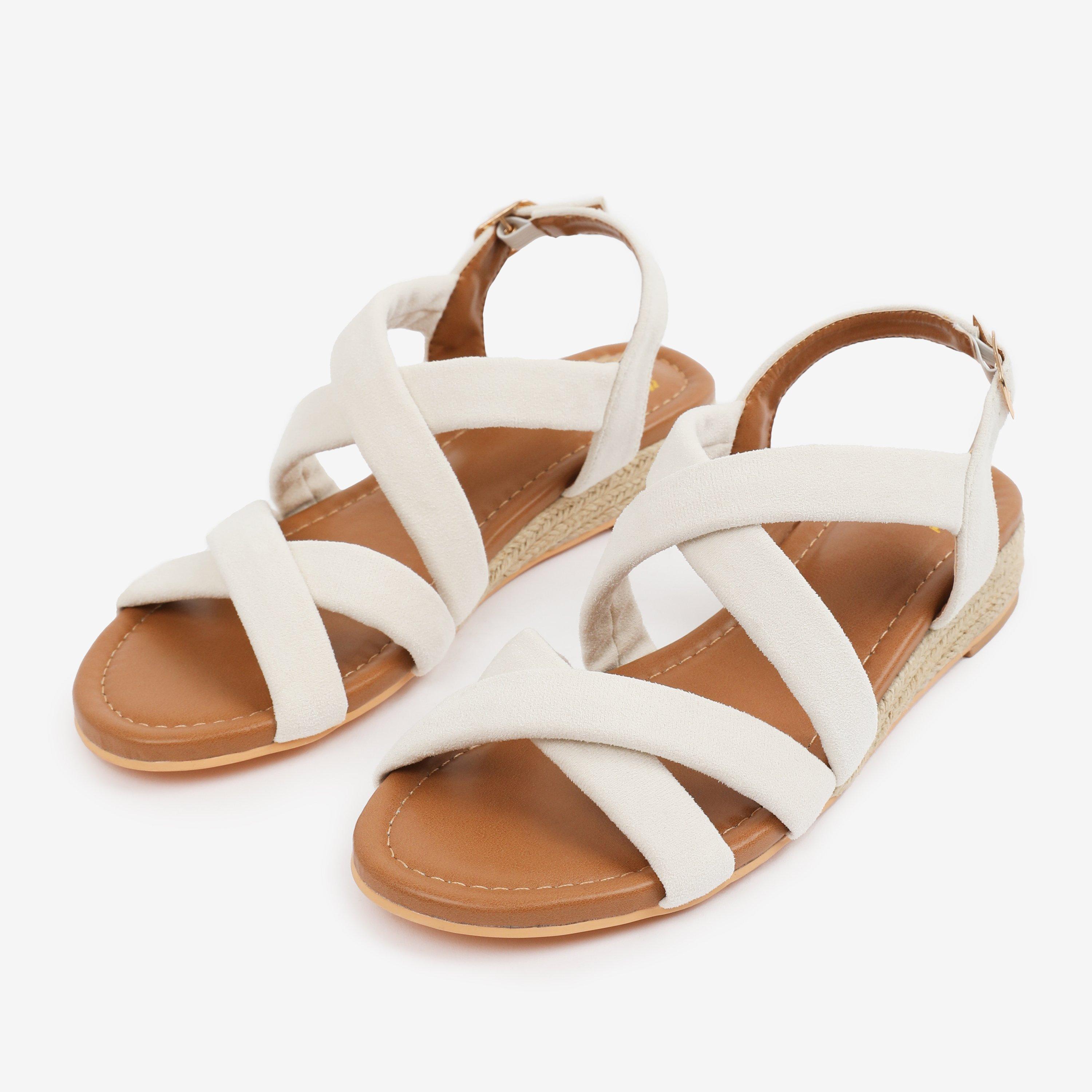 Cream - Wheres That From - Wide-Fit Cream Suede Violet Low Wedge Shoes - 3