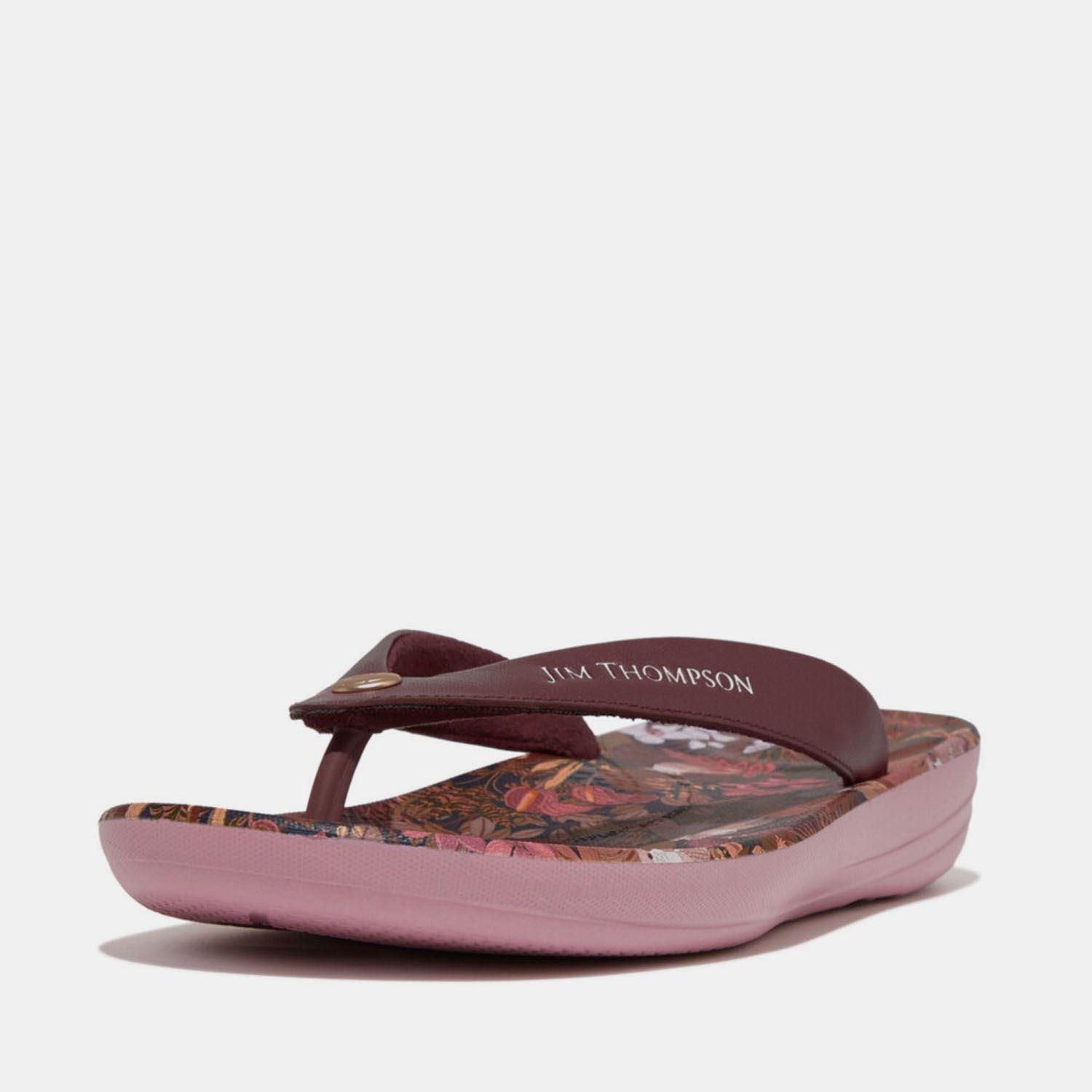 Brown - Fitflop - iQushion x Jim Thompson Leather Flip Flops - 2