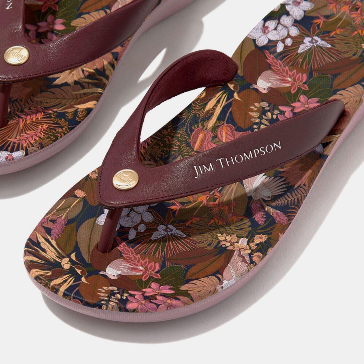 Brown - Fitflop - iQushion x Jim Thompson Leather Flip Flops - 4