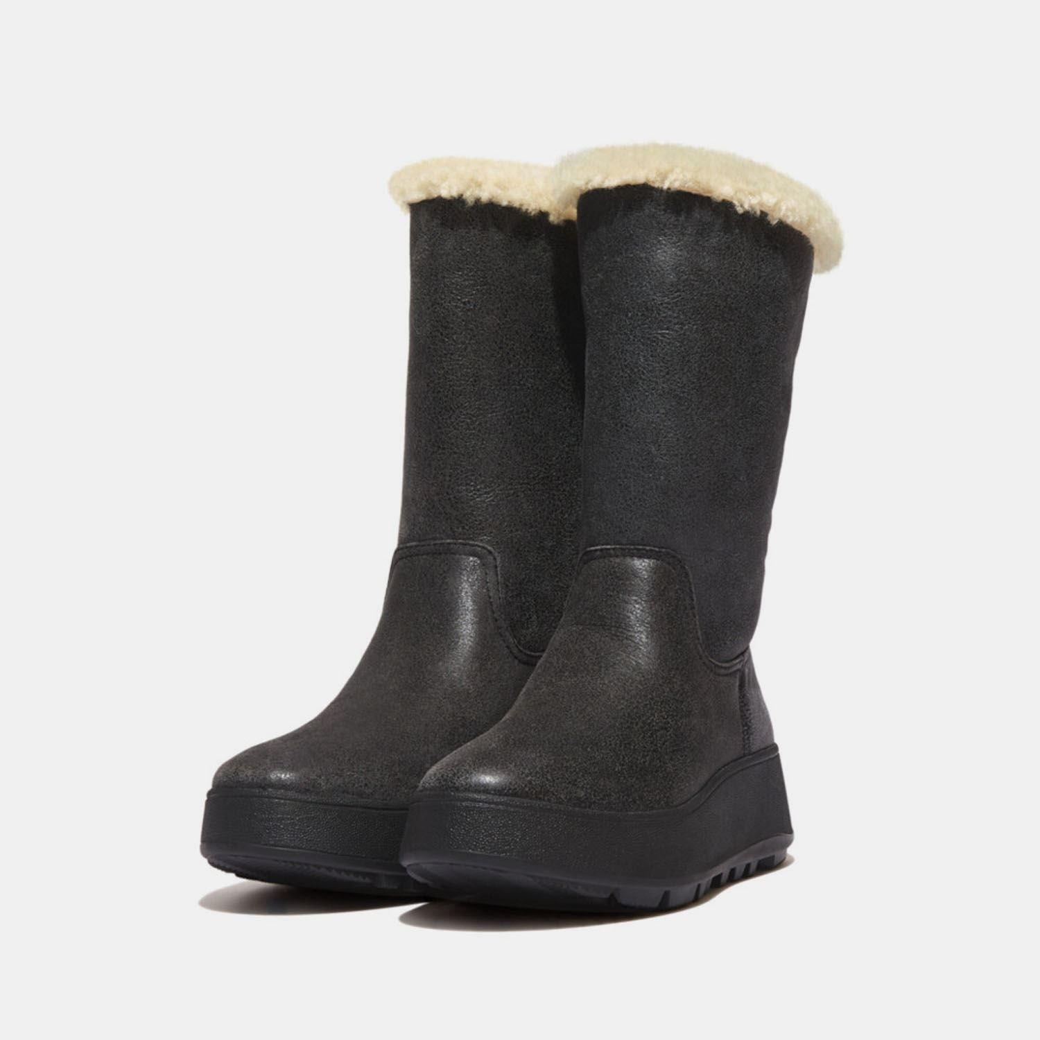 Noir - FitFlop - F-Mode Shearling Flatform Boots - 4