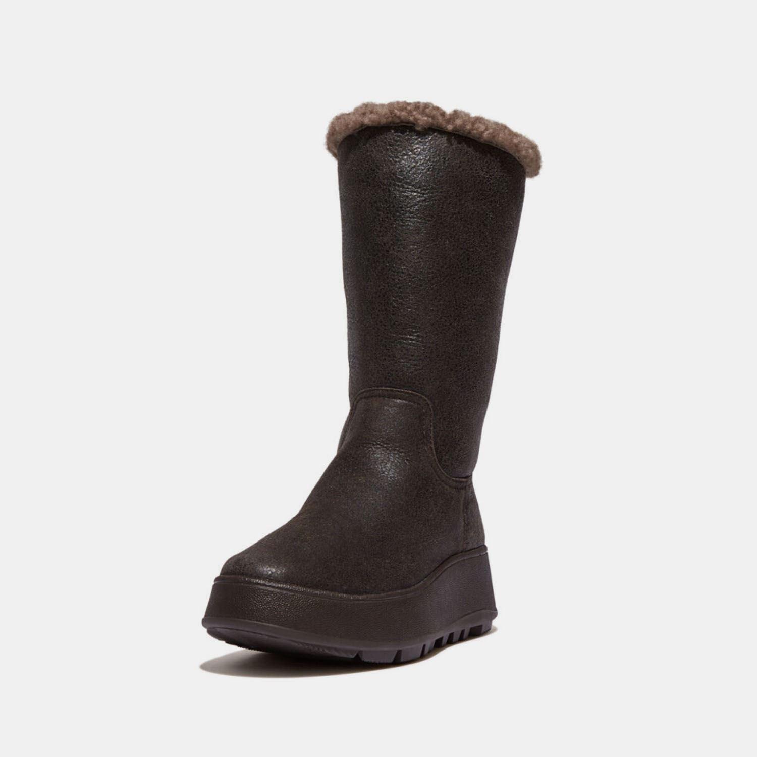 Brown - Fitflop - F-Mode Shearling Flatform Calf Boots - 2