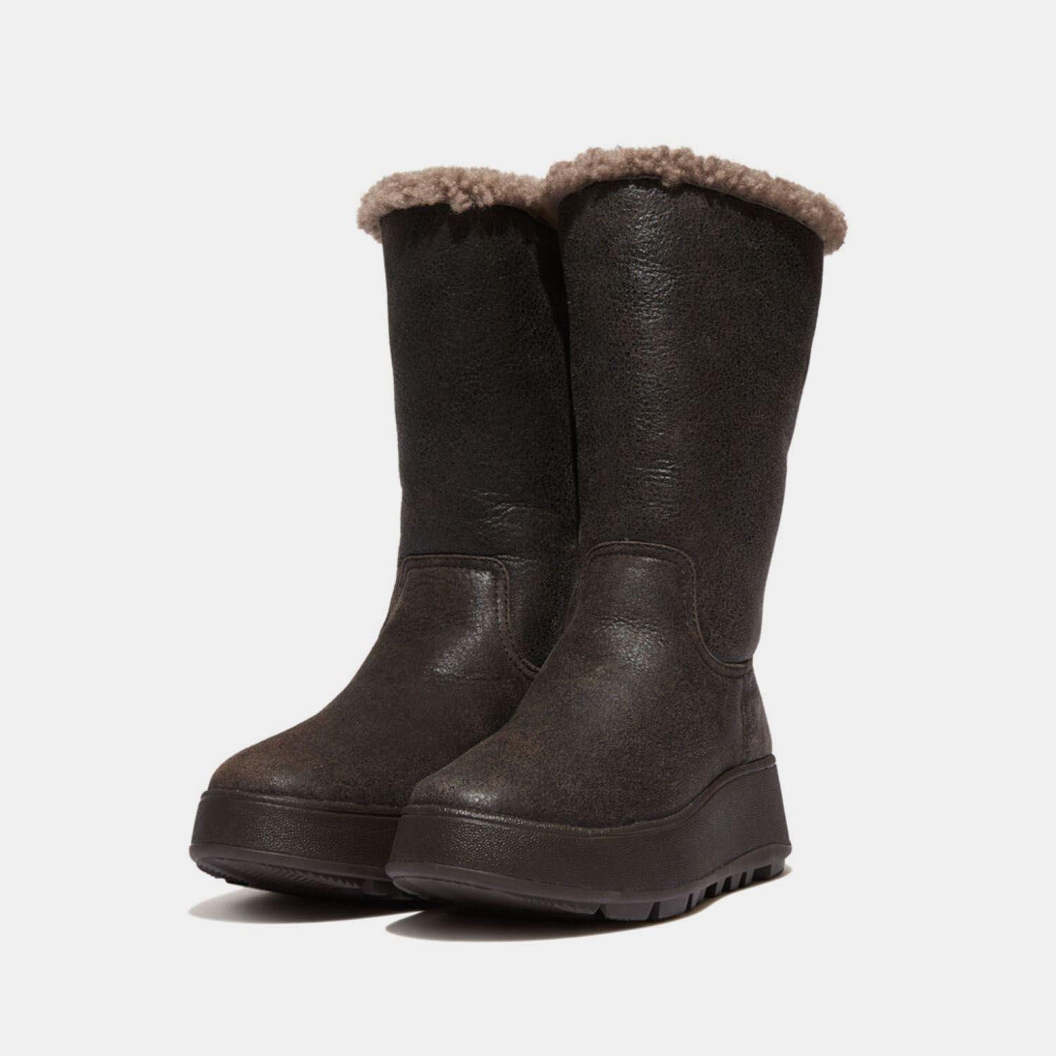 Brown - Fitflop - F-Mode Shearling Flatform Calf Boots - 4