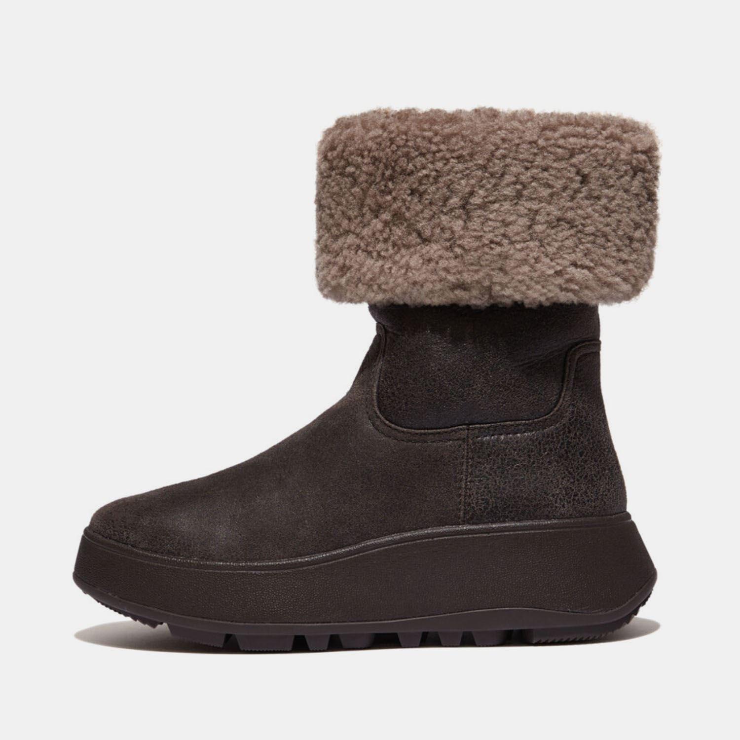 Brown - Fitflop - F-Mode Shearling Flatform Calf Boots - 6