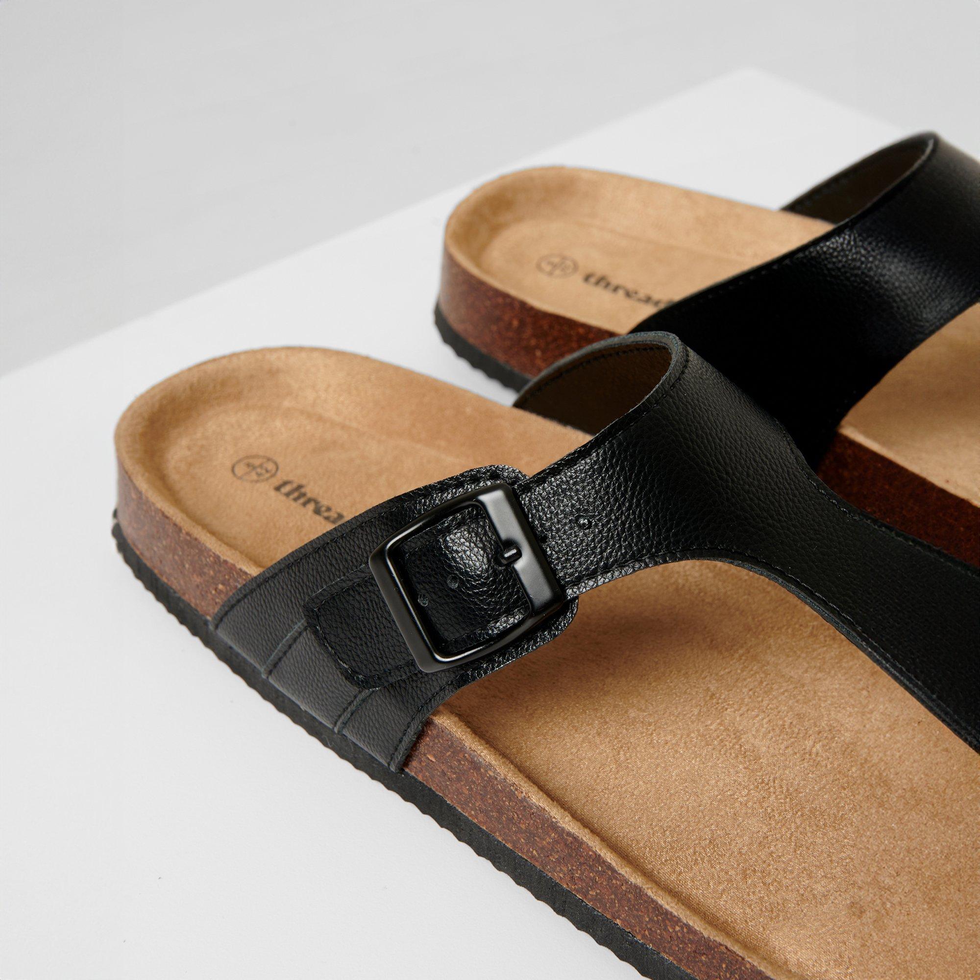 Black - Threadbare - Faux Leather Toe Post Sandals - 2