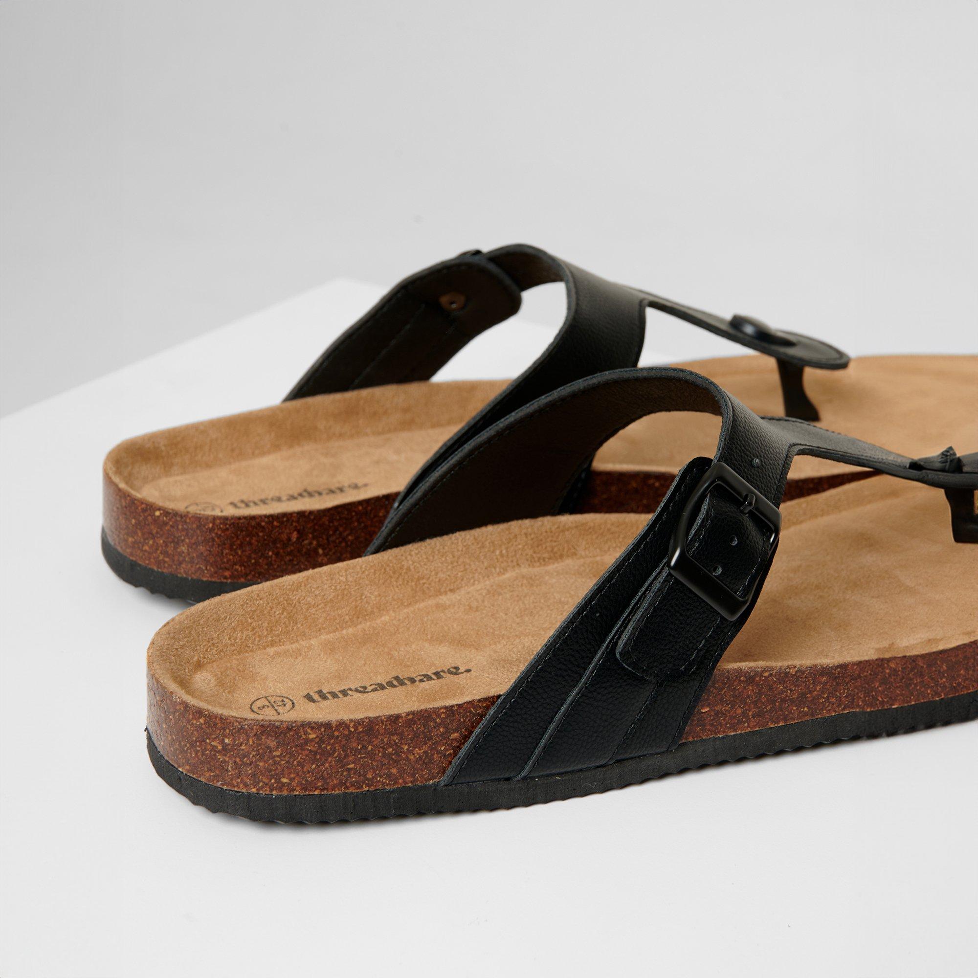 Black - Threadbare - Faux Leather Toe Post Sandals - 3
