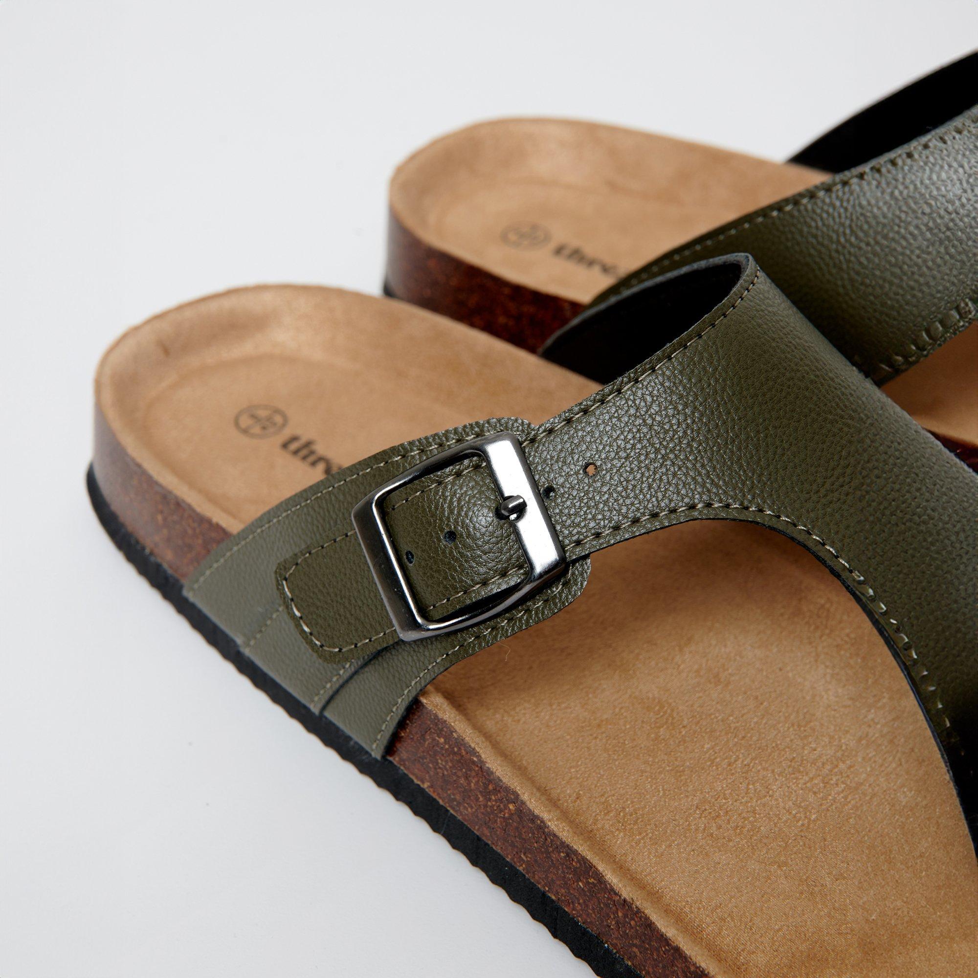 Khaki - Threadbare - Faux Leather Toe Post Sandals - 2