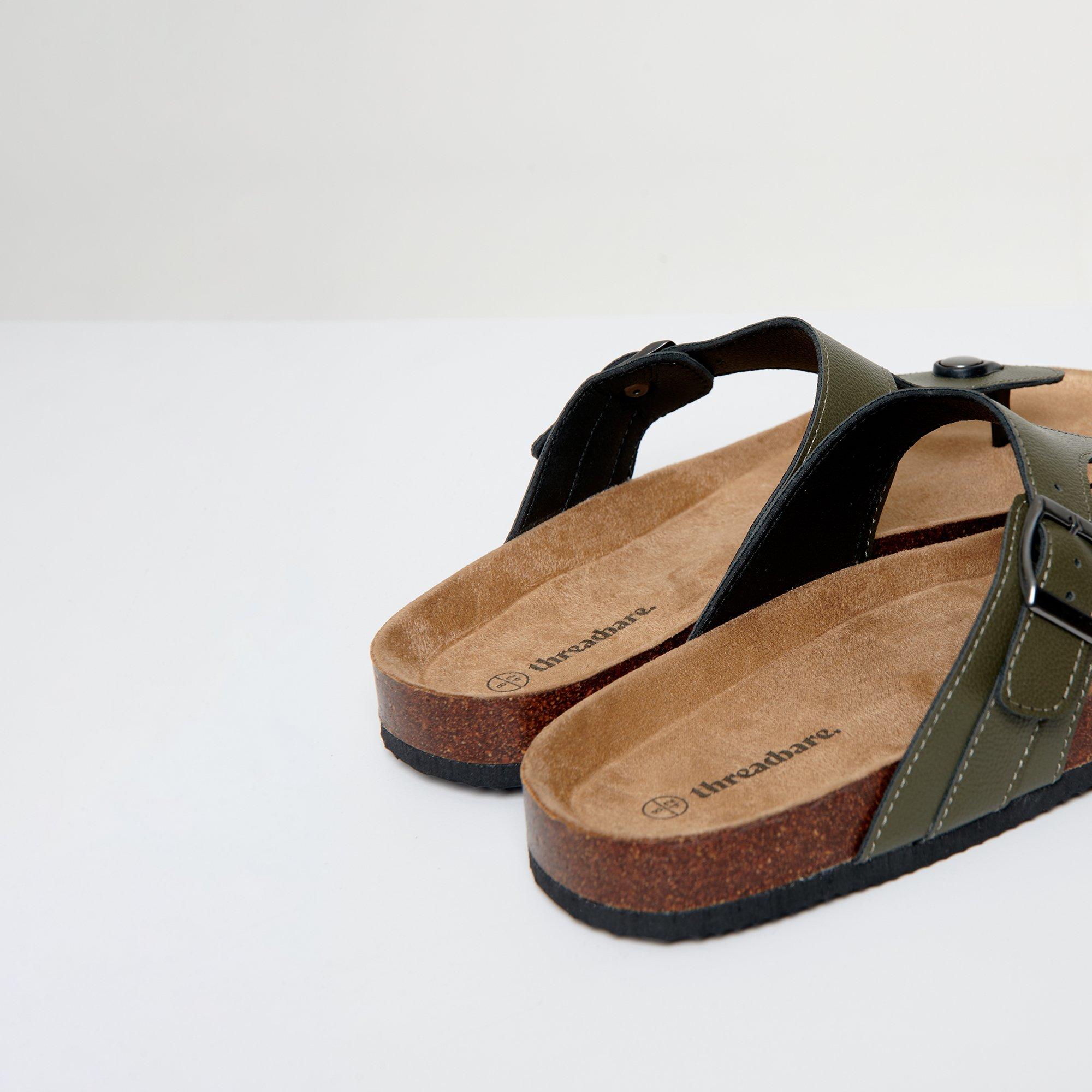 Khaki - Threadbare - Faux Leather Toe Post Sandals - 3