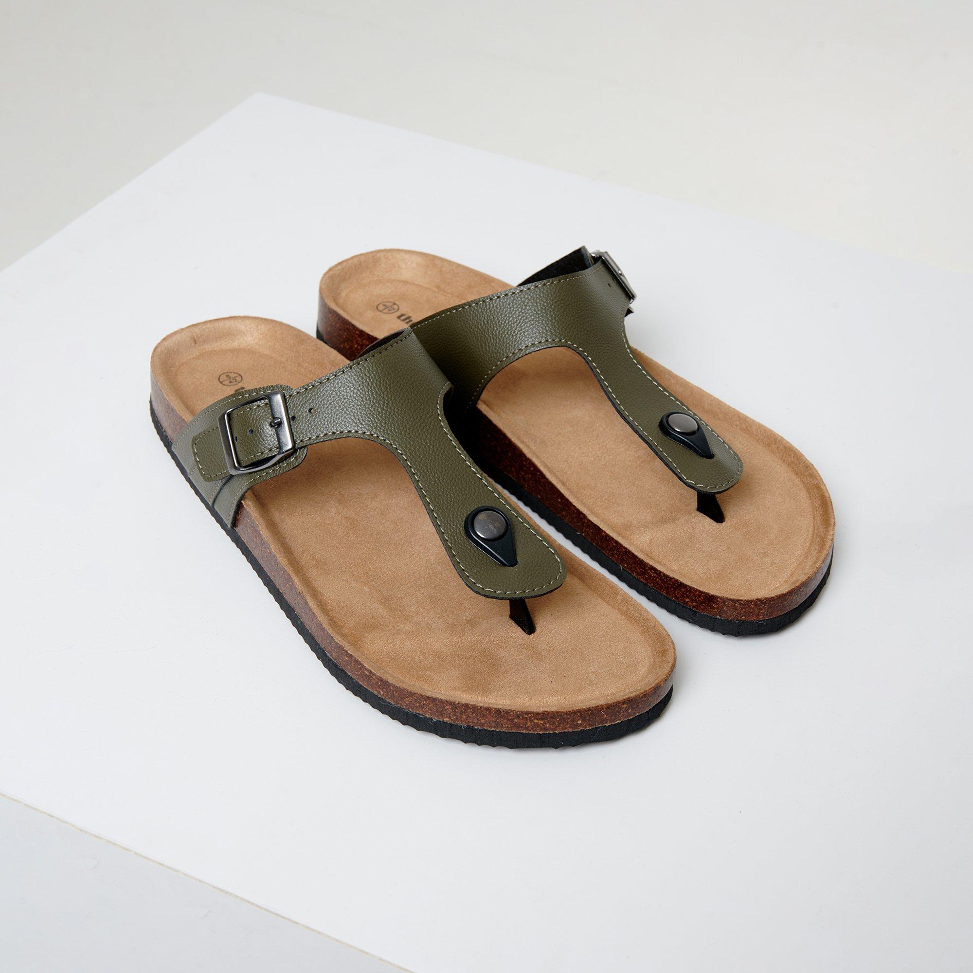 Khaki - Threadbare - Faux Leather Toe Post Sandals - 4