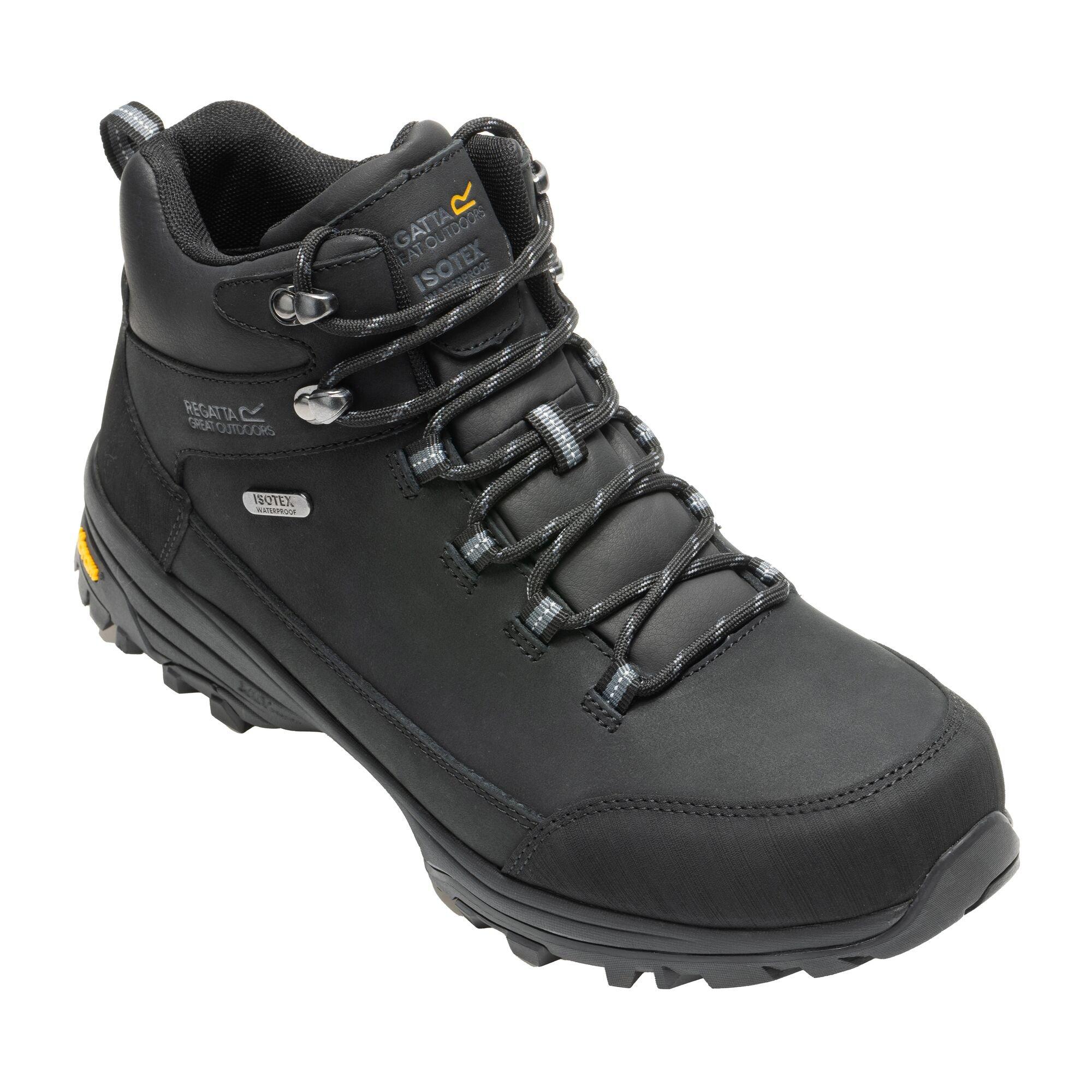 Black - Regatta - Mens Burrell Leather Waterproof Walking Boots - 4
