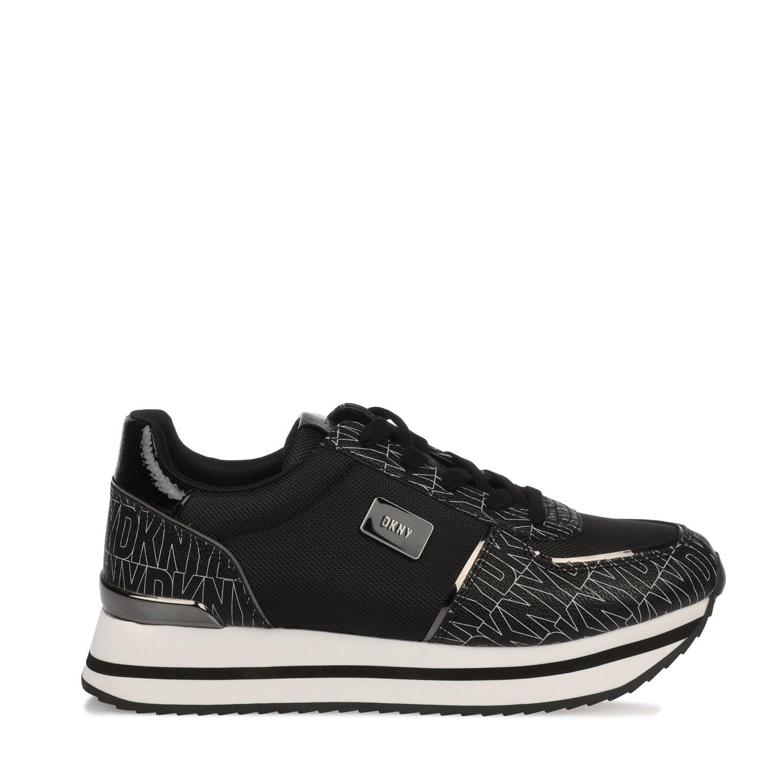 Black Grey - DKNY - Davie Lace Up Wedge Trainers - 1