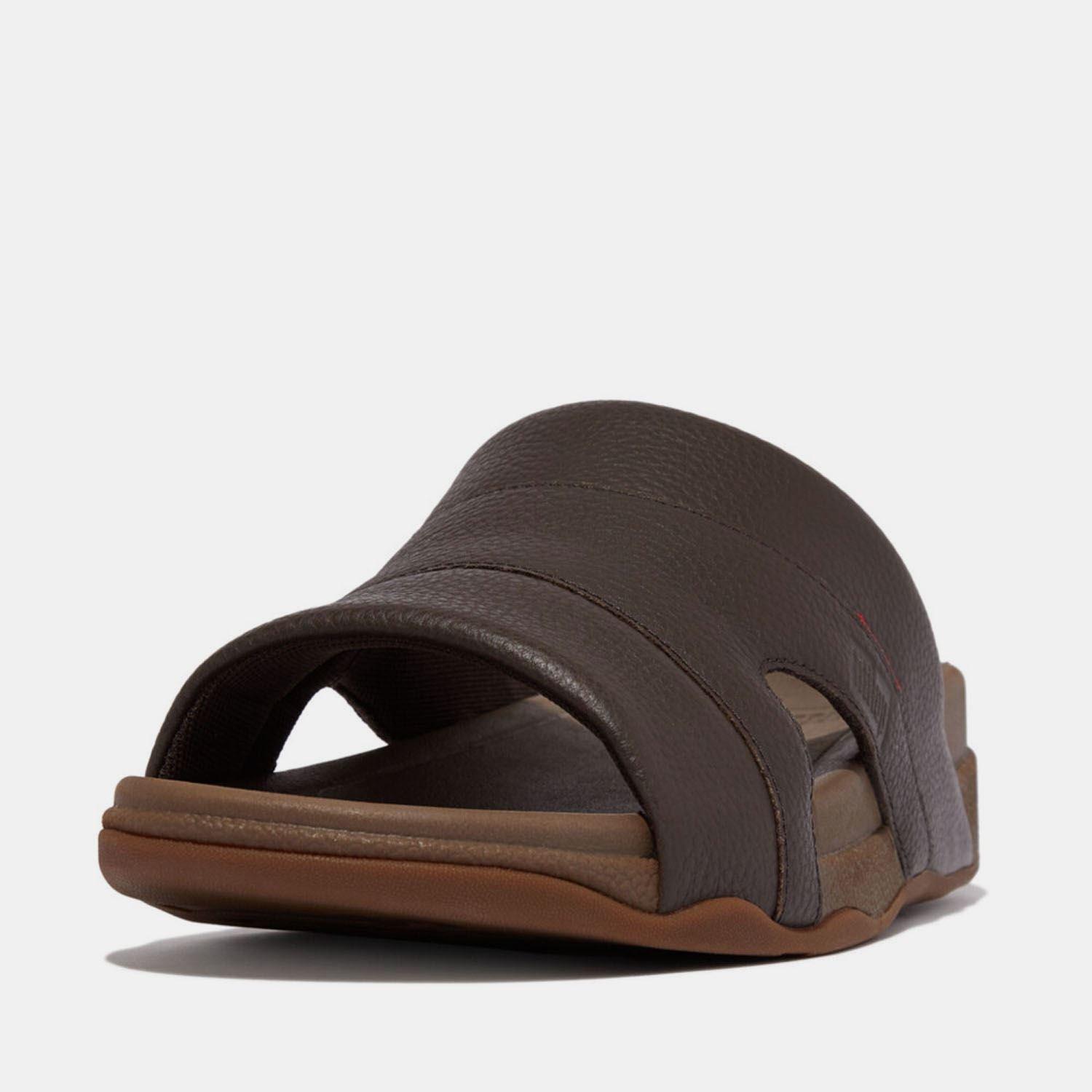 Brown - Fitflop - Freeway Leather Pool Sliders - 2