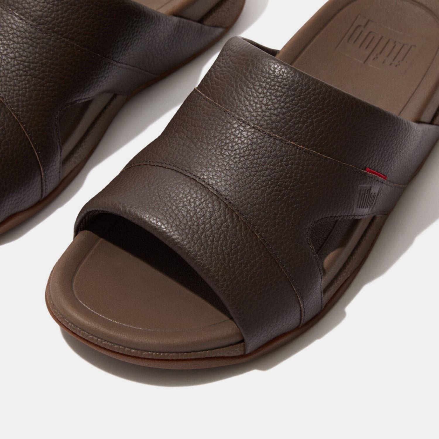 Brown - Fitflop - Freeway Leather Pool Sliders - 4