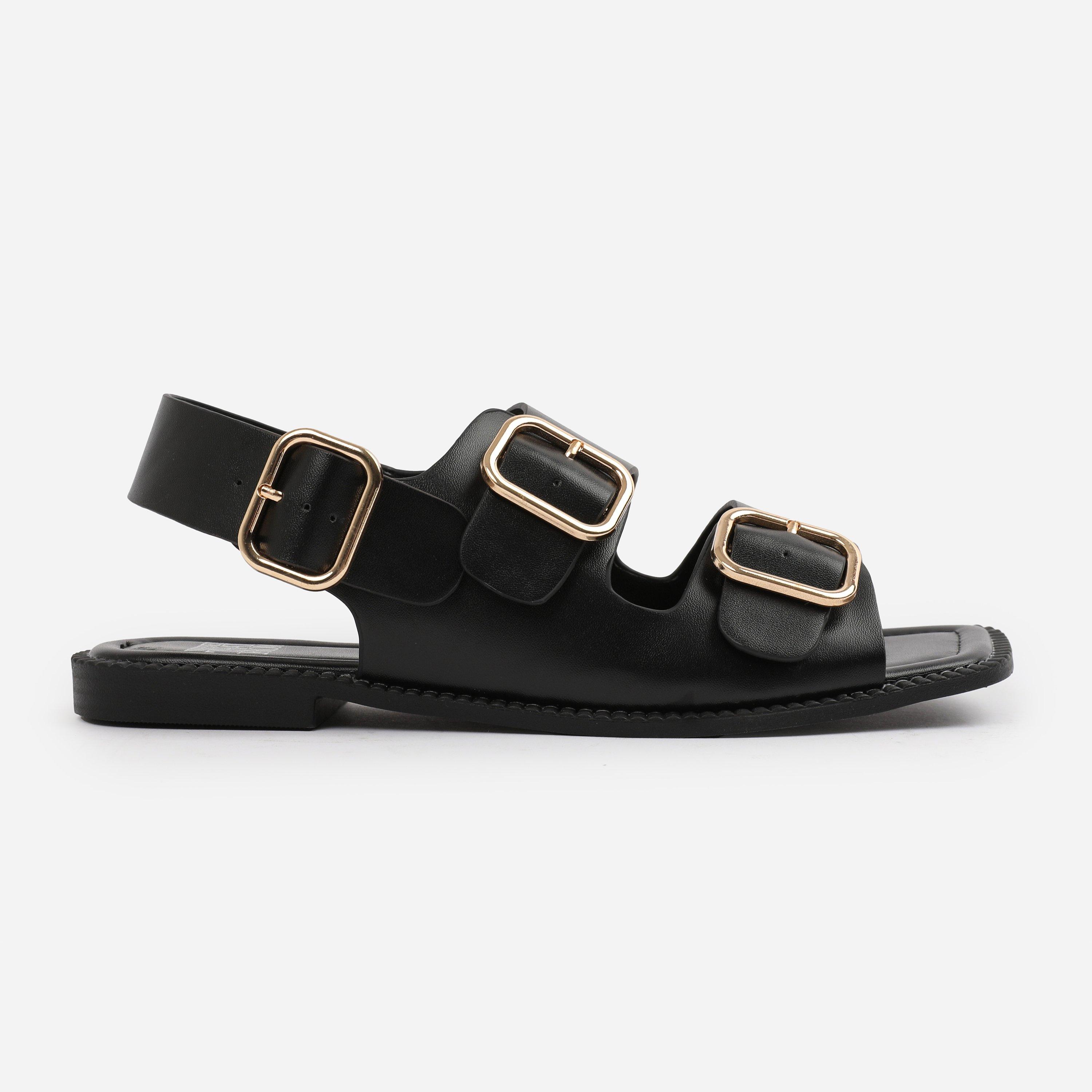 Black - Wheres That From - Black PU Cher Flatform Sandal - 1