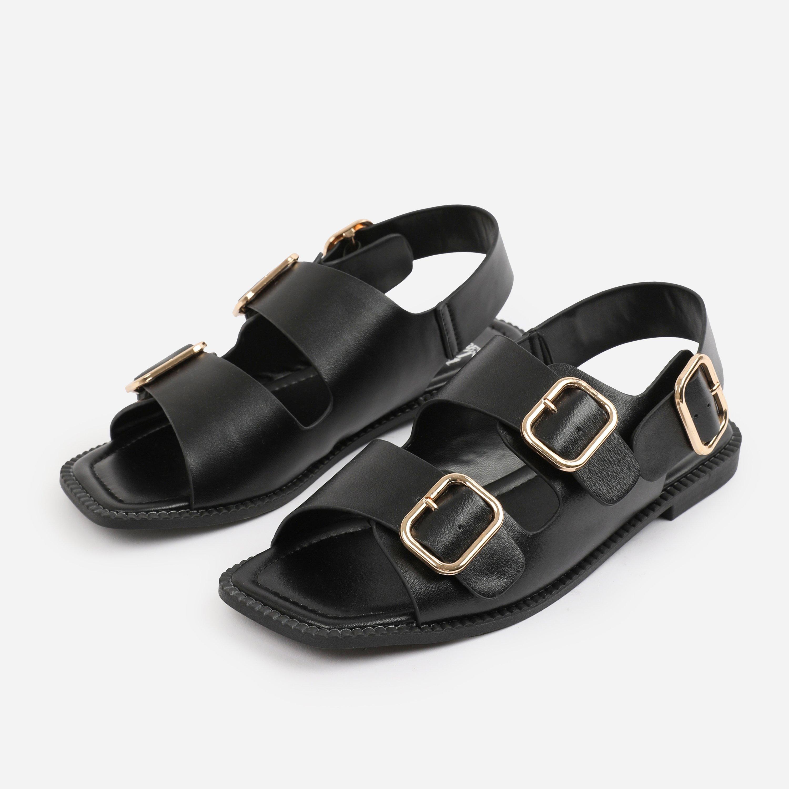 Black - Wheres That From - Black PU Cher Flatform Sandal - 3