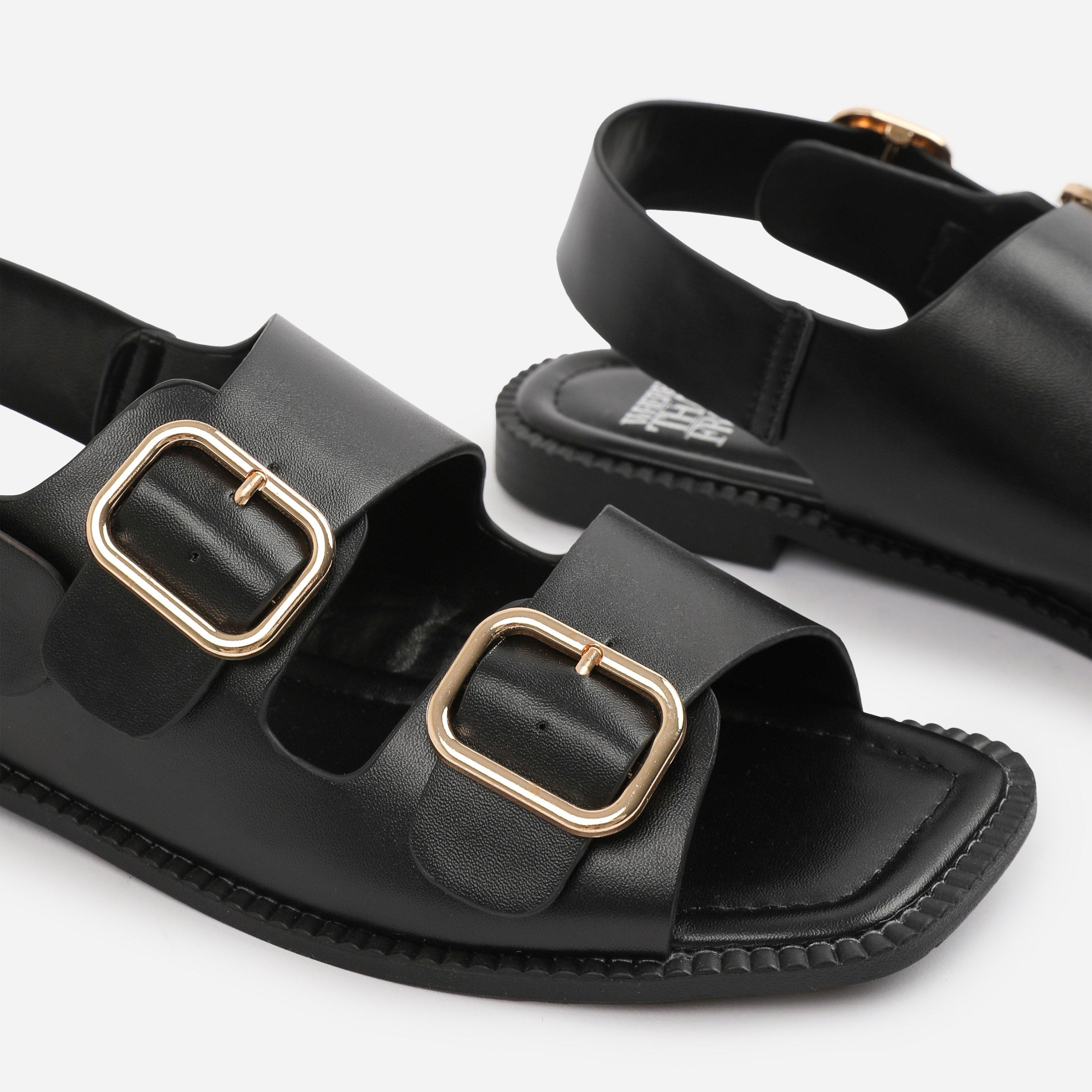 Black - Wheres That From - Black PU Cher Flatform Sandal - 4
