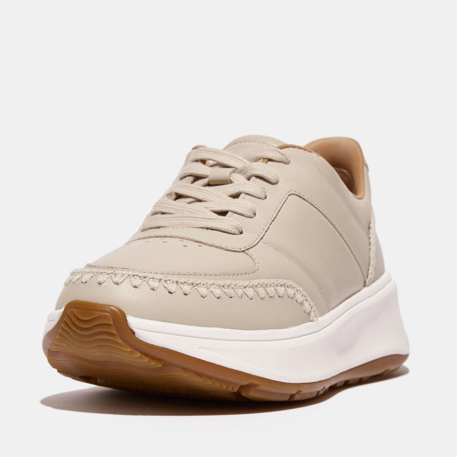 Beige - FitFlop - F-Mode Crochet-Stitch Leather Flatform Trainers - 2